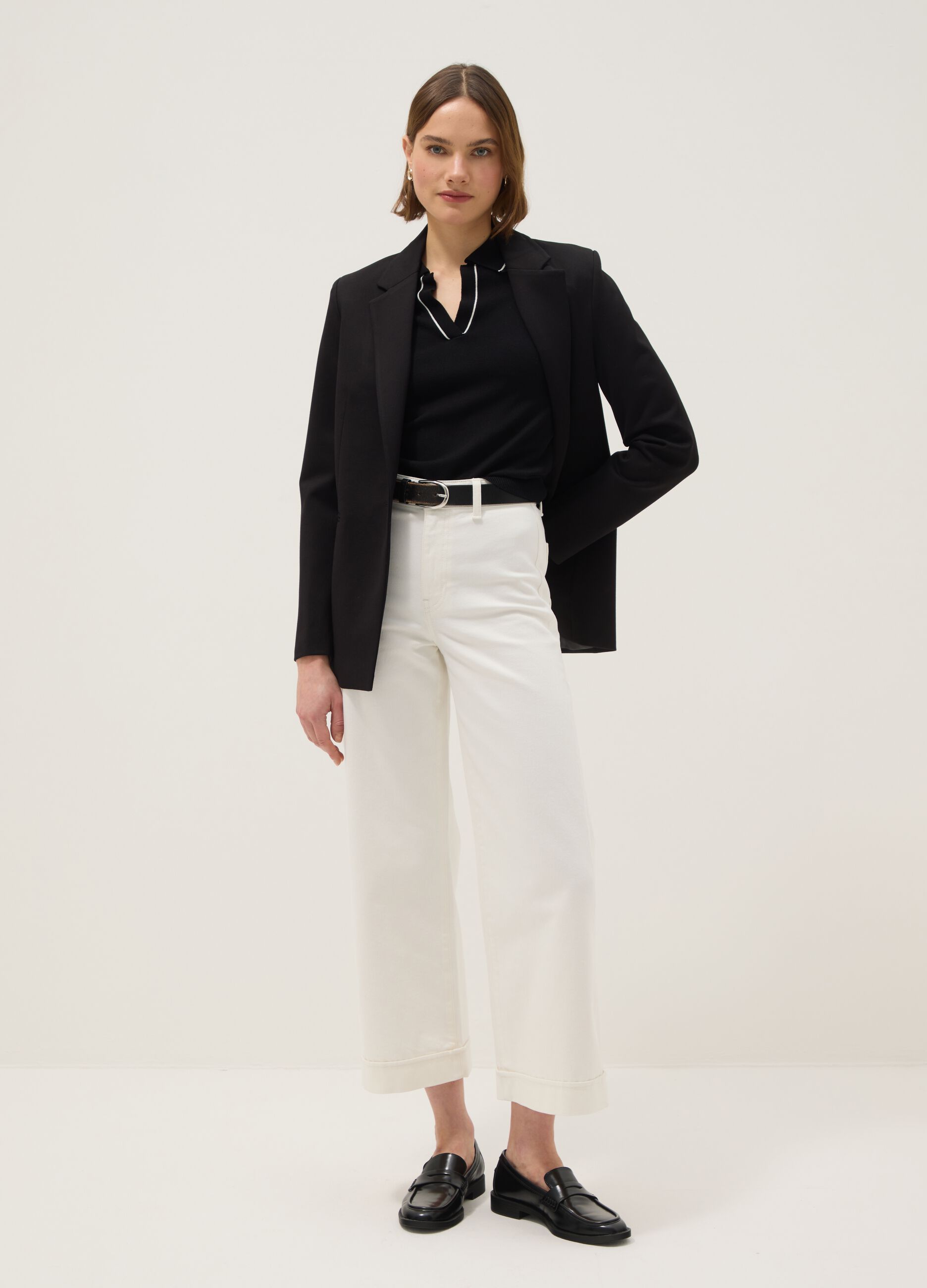 Jeans in cotone elasticizzato bianchi wide leg