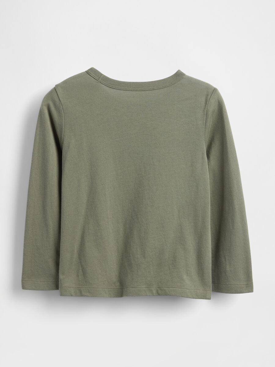 Green Long Sleeve Cotton T-shirt with Graphic Print_1