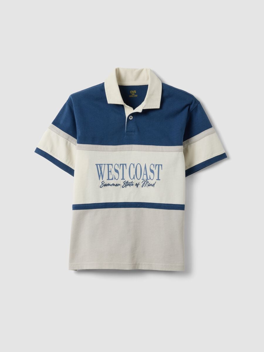 Polo blu in puro cotone a maniche corte_0