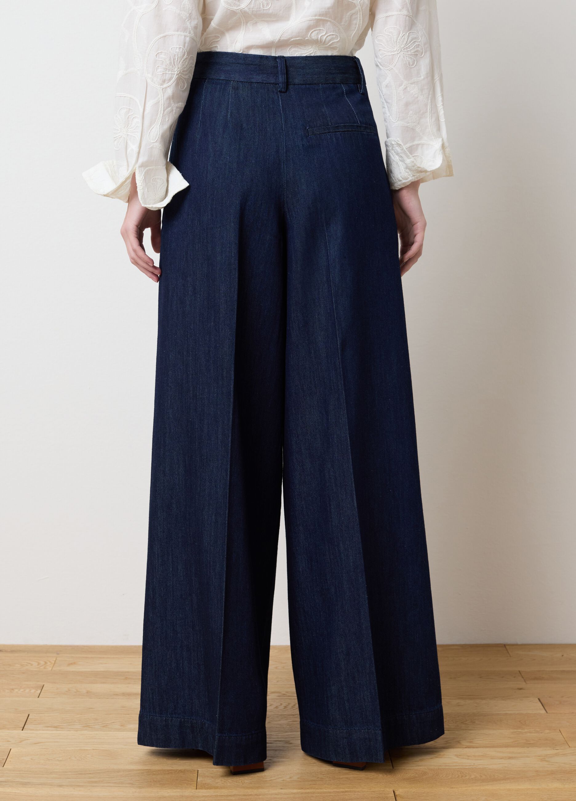 Pantaloni palazzo da donna in puro cotone blu 