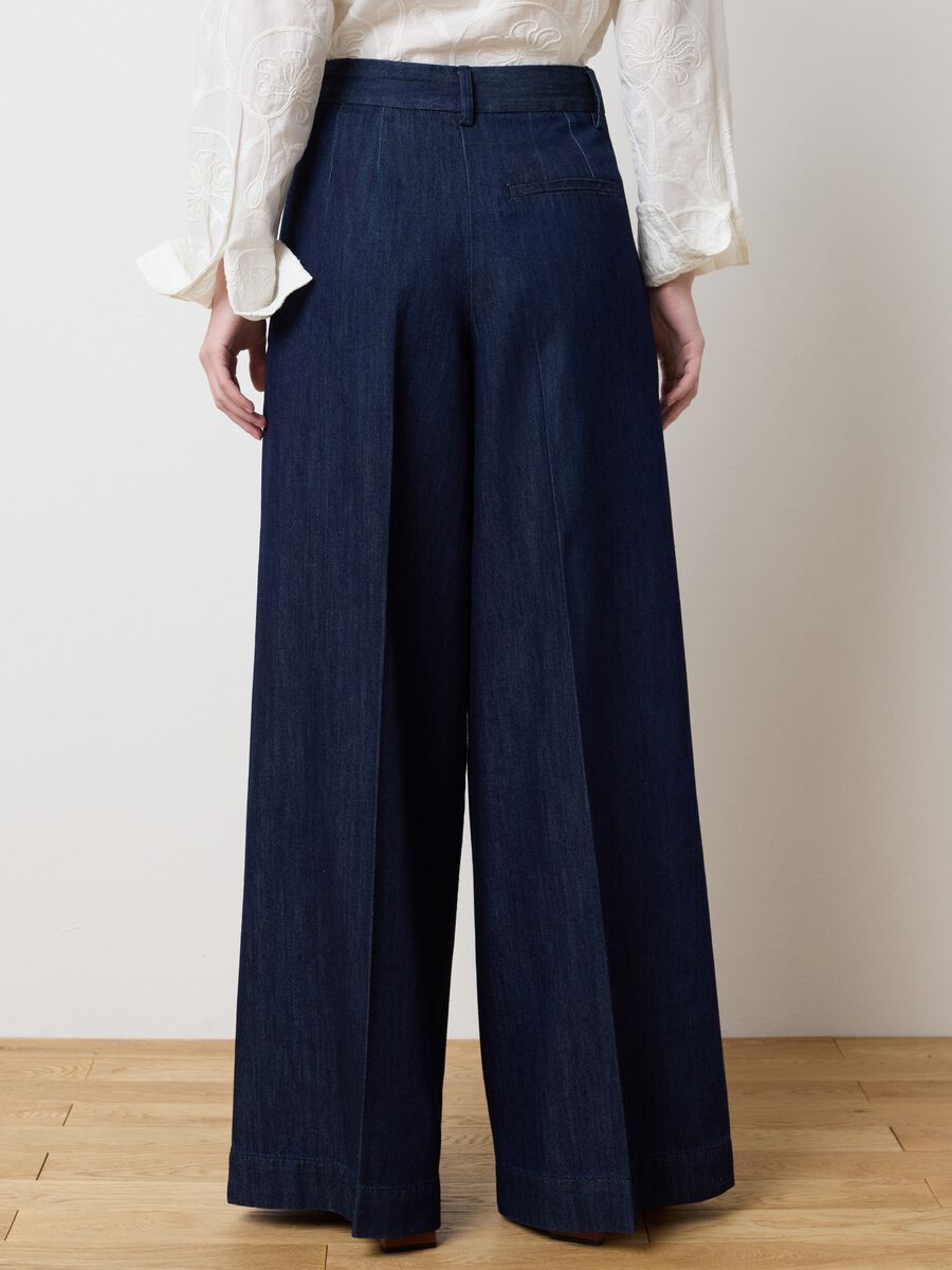 Women's blue regular fit pure cotton palazzo trousers_2