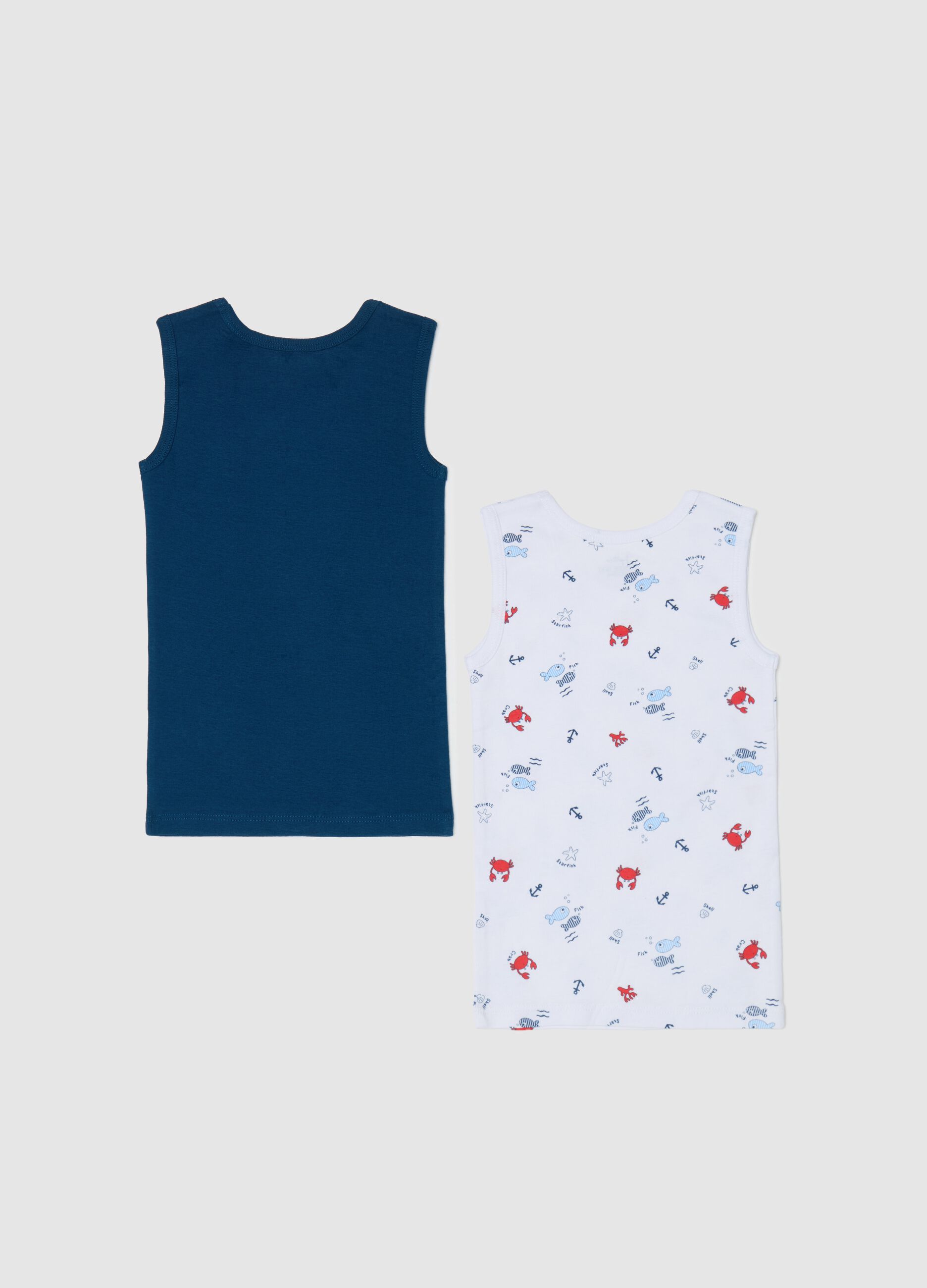 Two-pack racerback vests in organic cotton with fish print