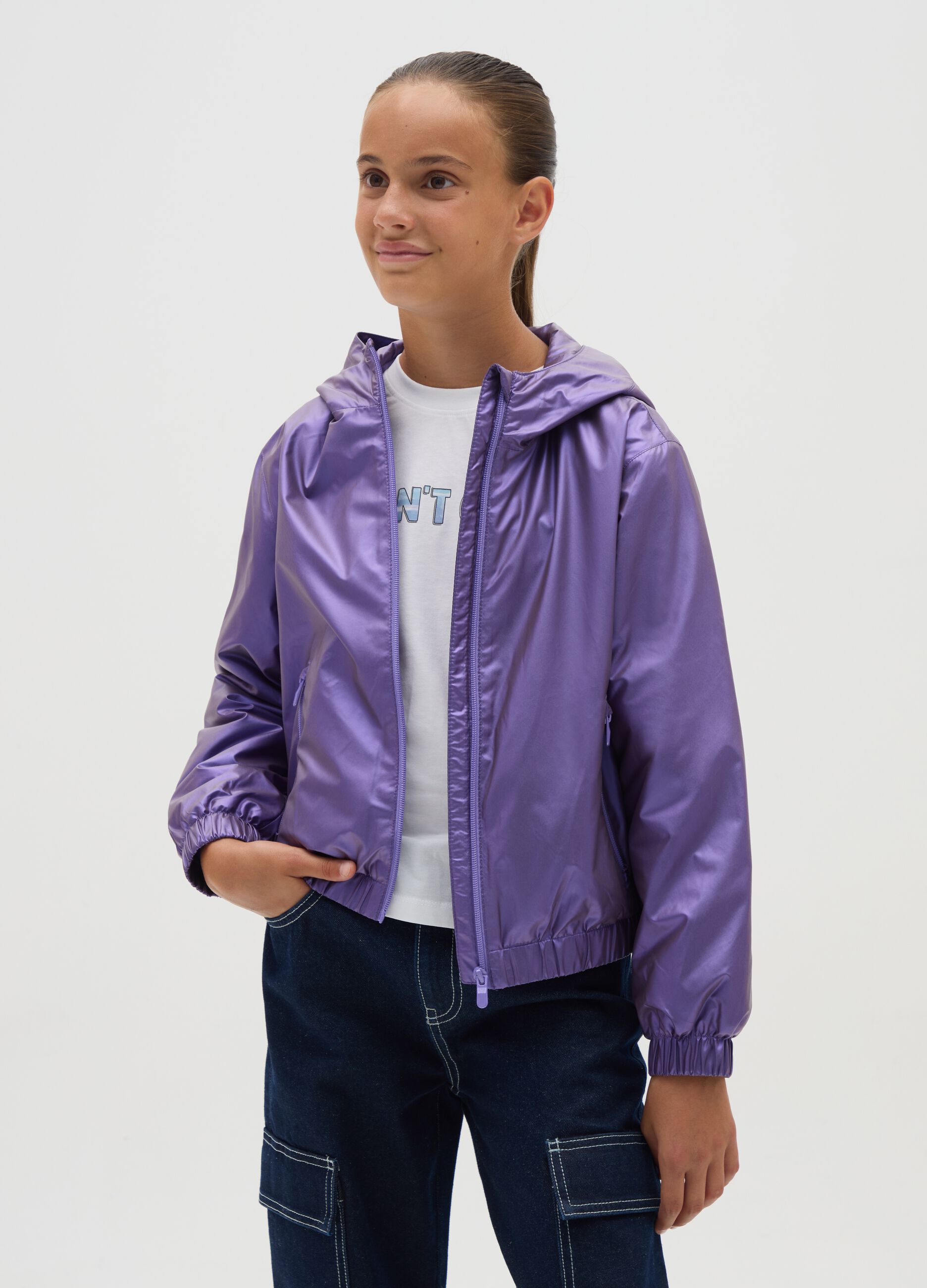 Girls' purple regular fit jacket with hood