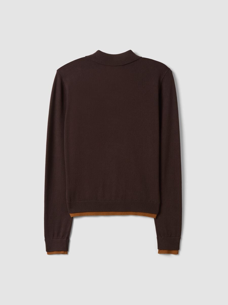 Maglia marrone in misto viscosa con colletto polo regular fit_6