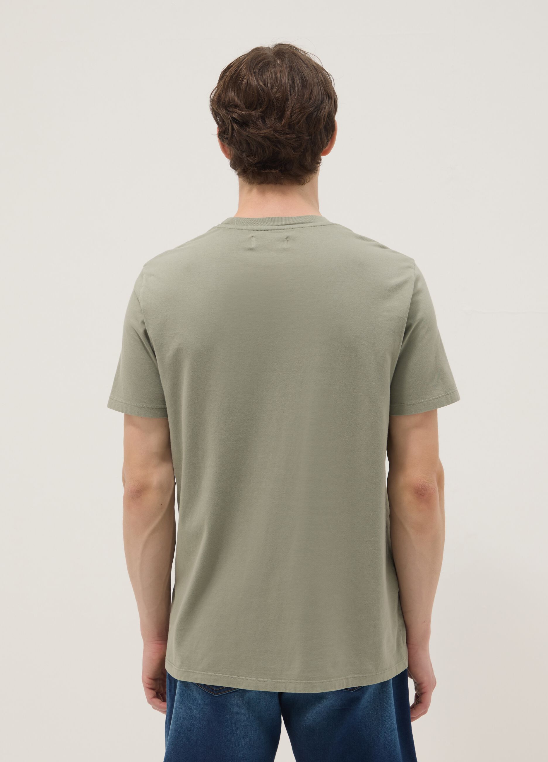 Green pure cotton regular-fit short-sleeve T-shirt