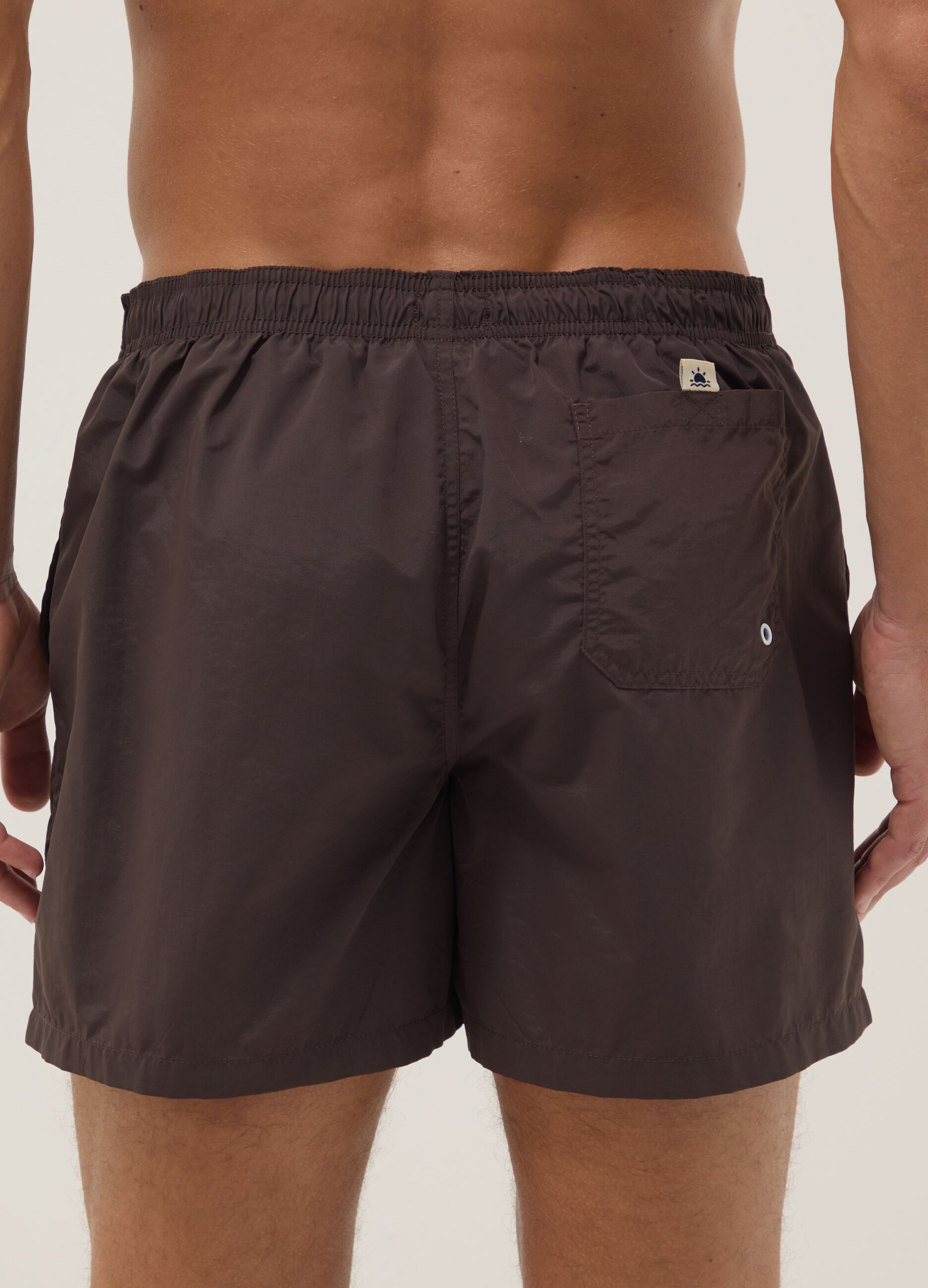 Brown regular-fit swim shorts with drawstring