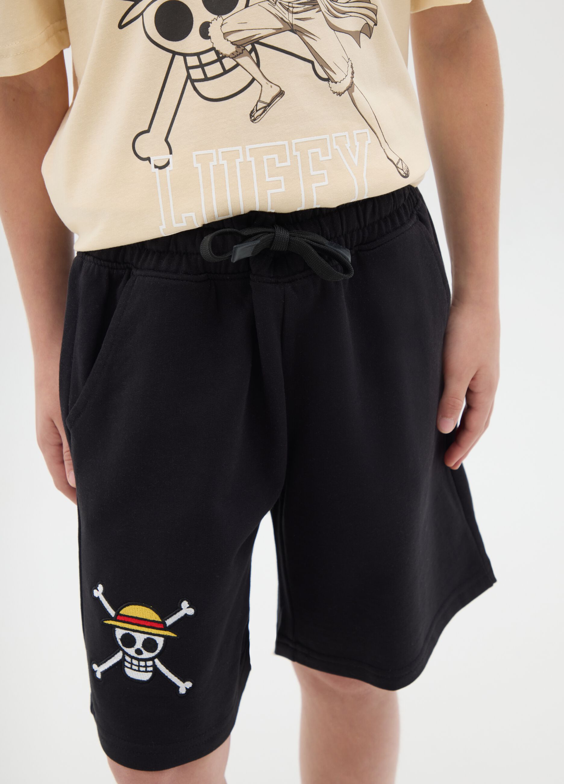 Boys' Black Pure Cotton Shorts with Print