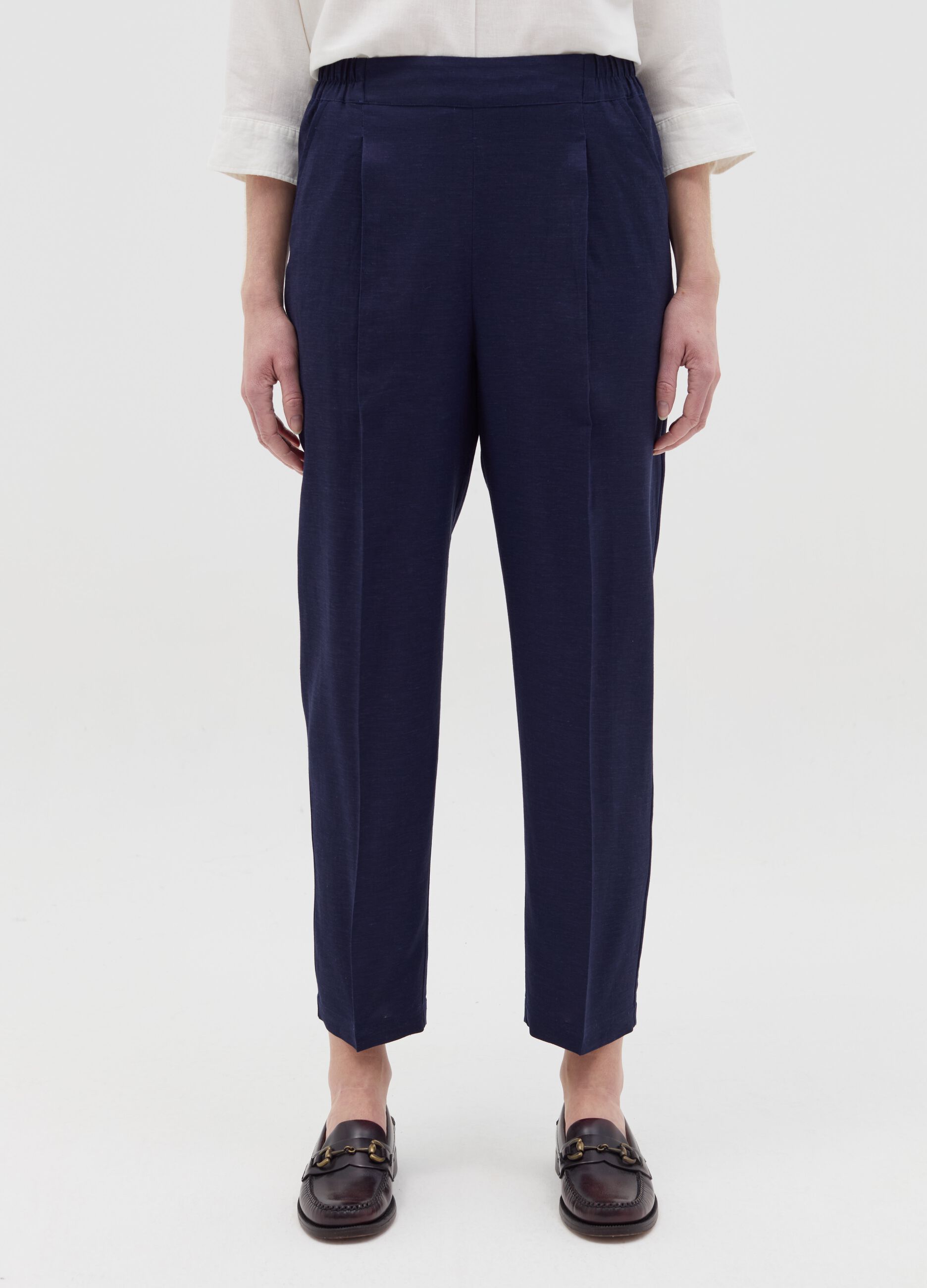 Pantalone in lino e viscosa blu navy