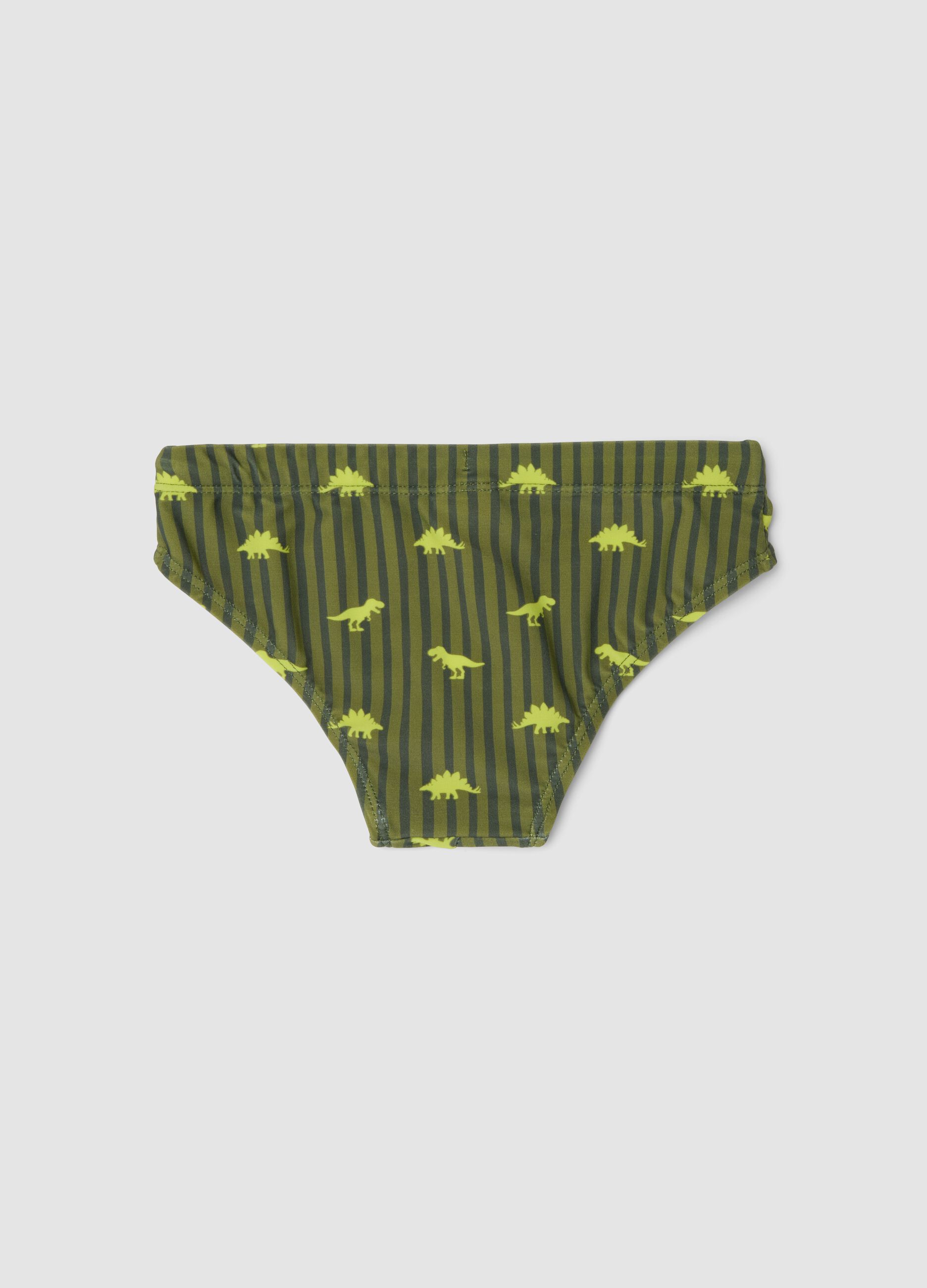 Green dinosaur-print stretch swim briefs