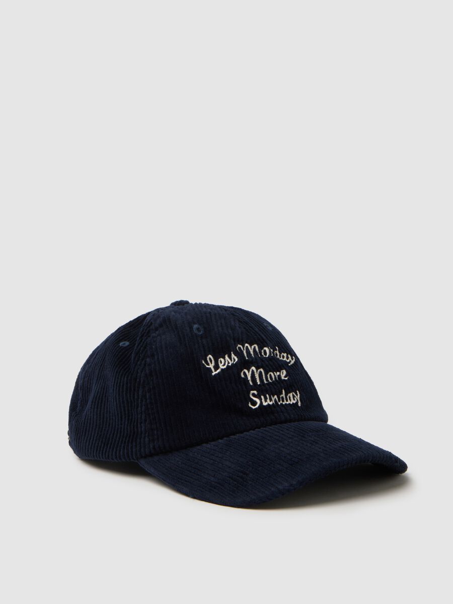 Blue Ribbed Cap in Pure Cotton_0