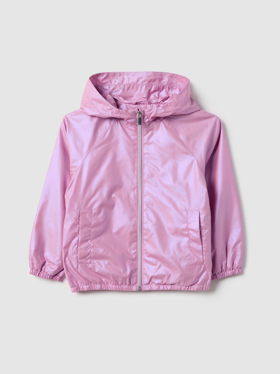 Metallic pink children's regular fit jacket with zip and hood_0