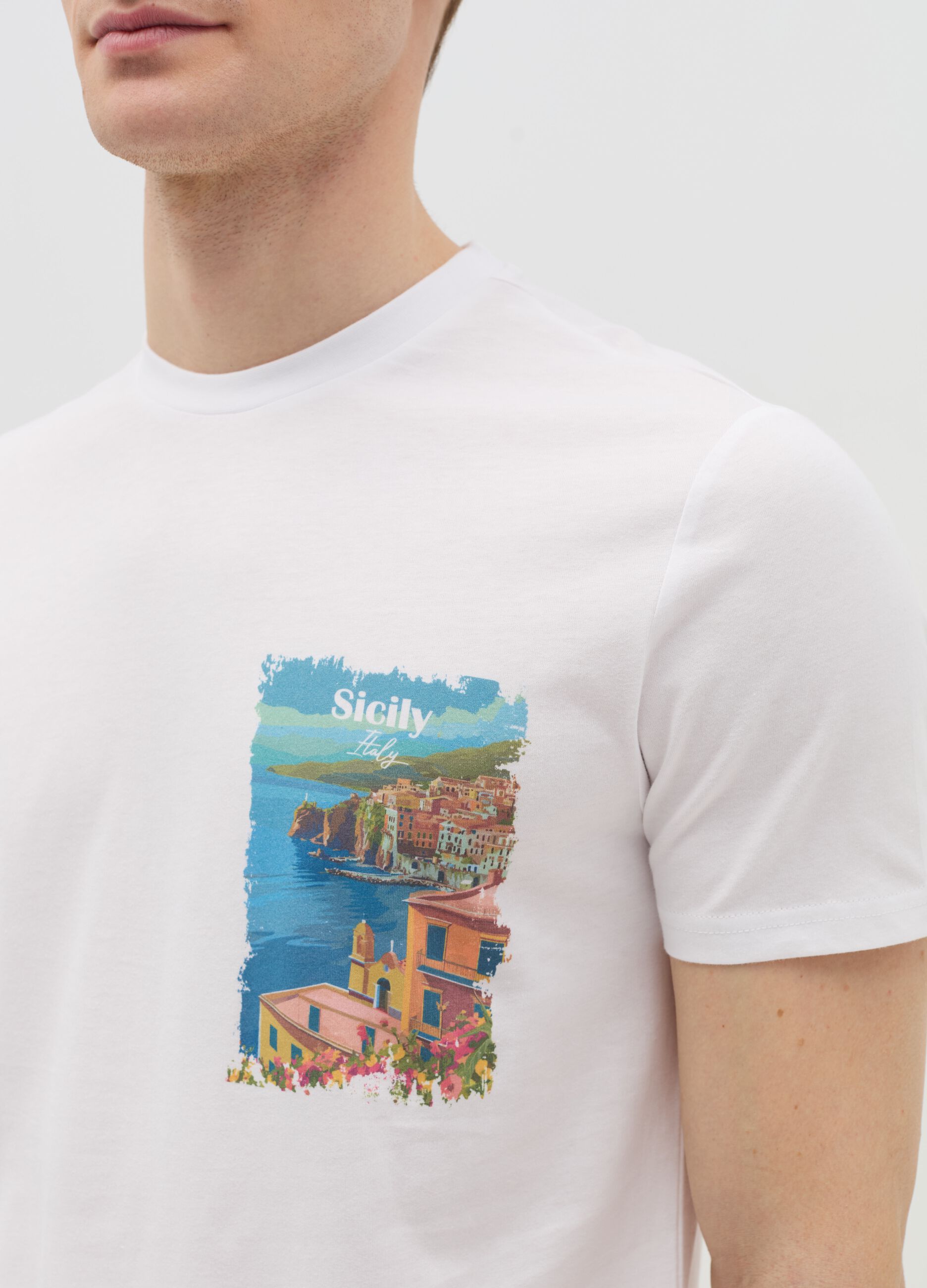 Cotton T-shirt with "Sicily Italy" print
