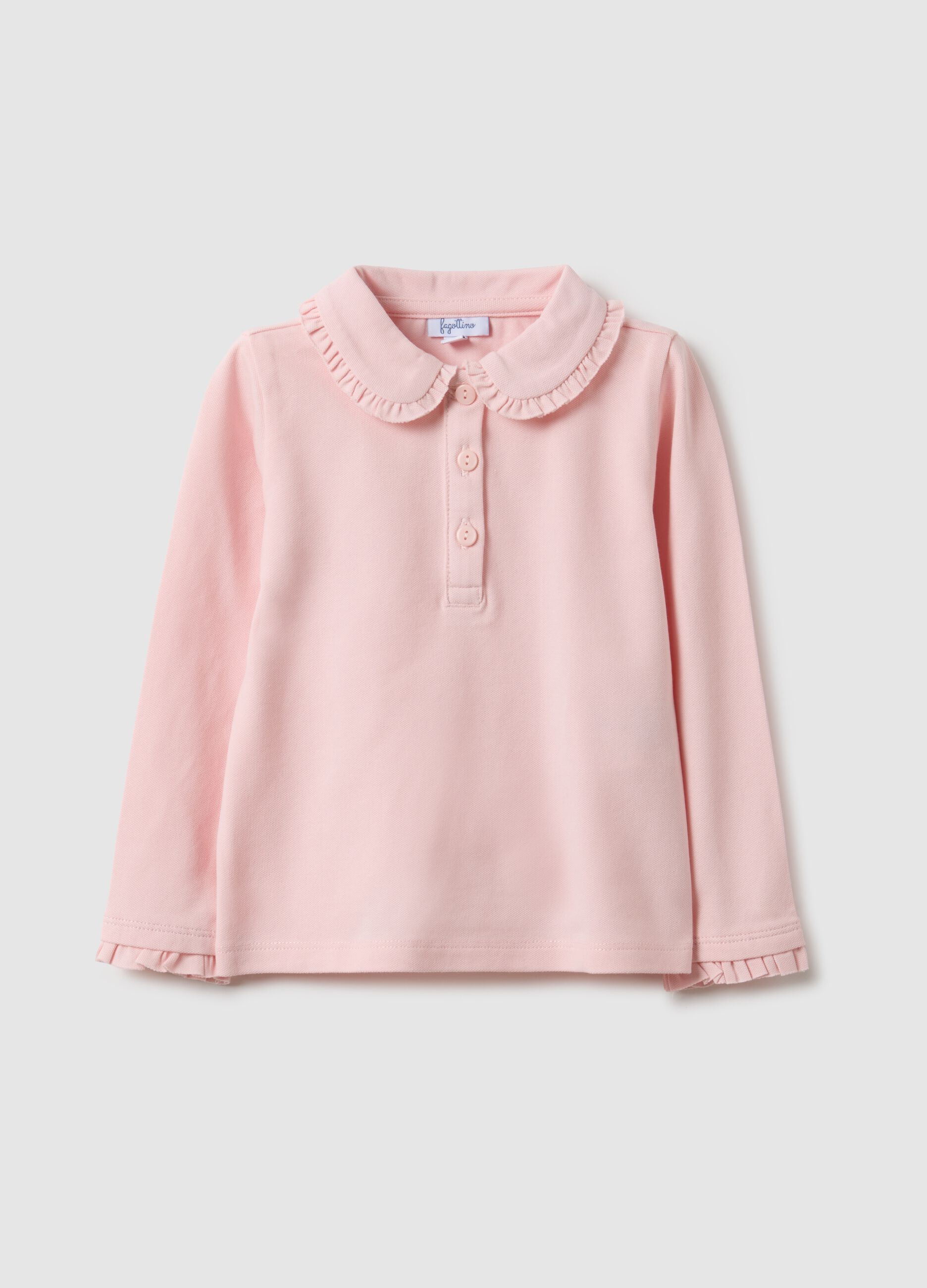 Girls' pink polo with ruffles in stretchy cotton regular fit