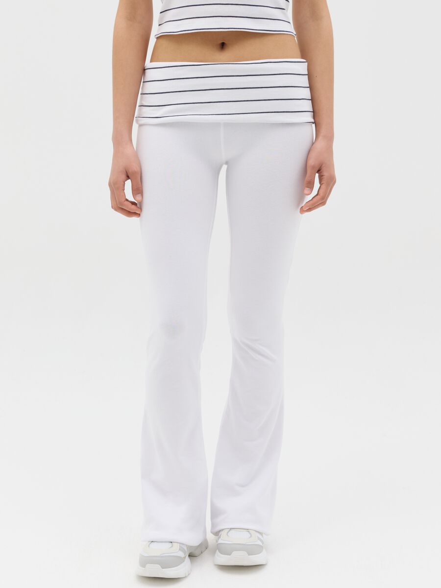 White flare-fit leggings with striped fold at the waist_1