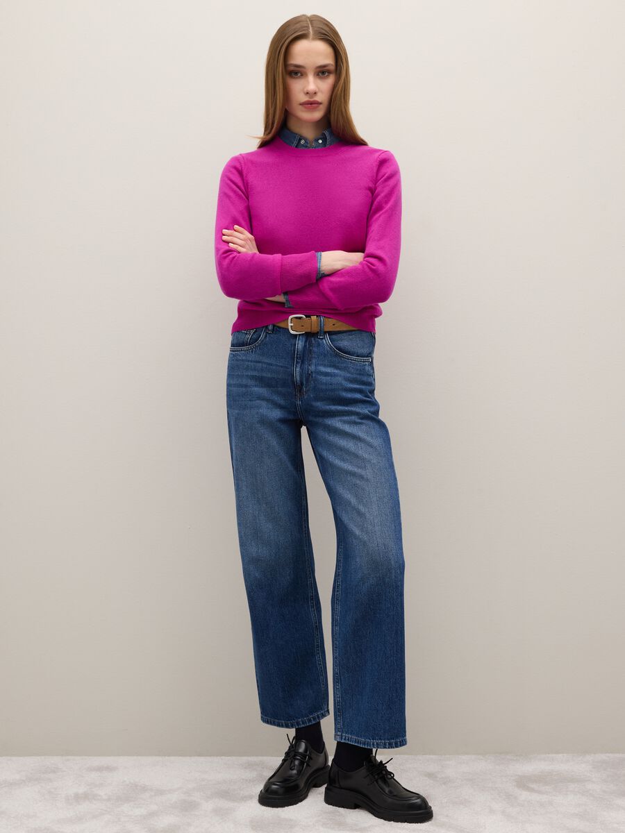 Purple crew neck sweater in pure cashmere regular fit_1