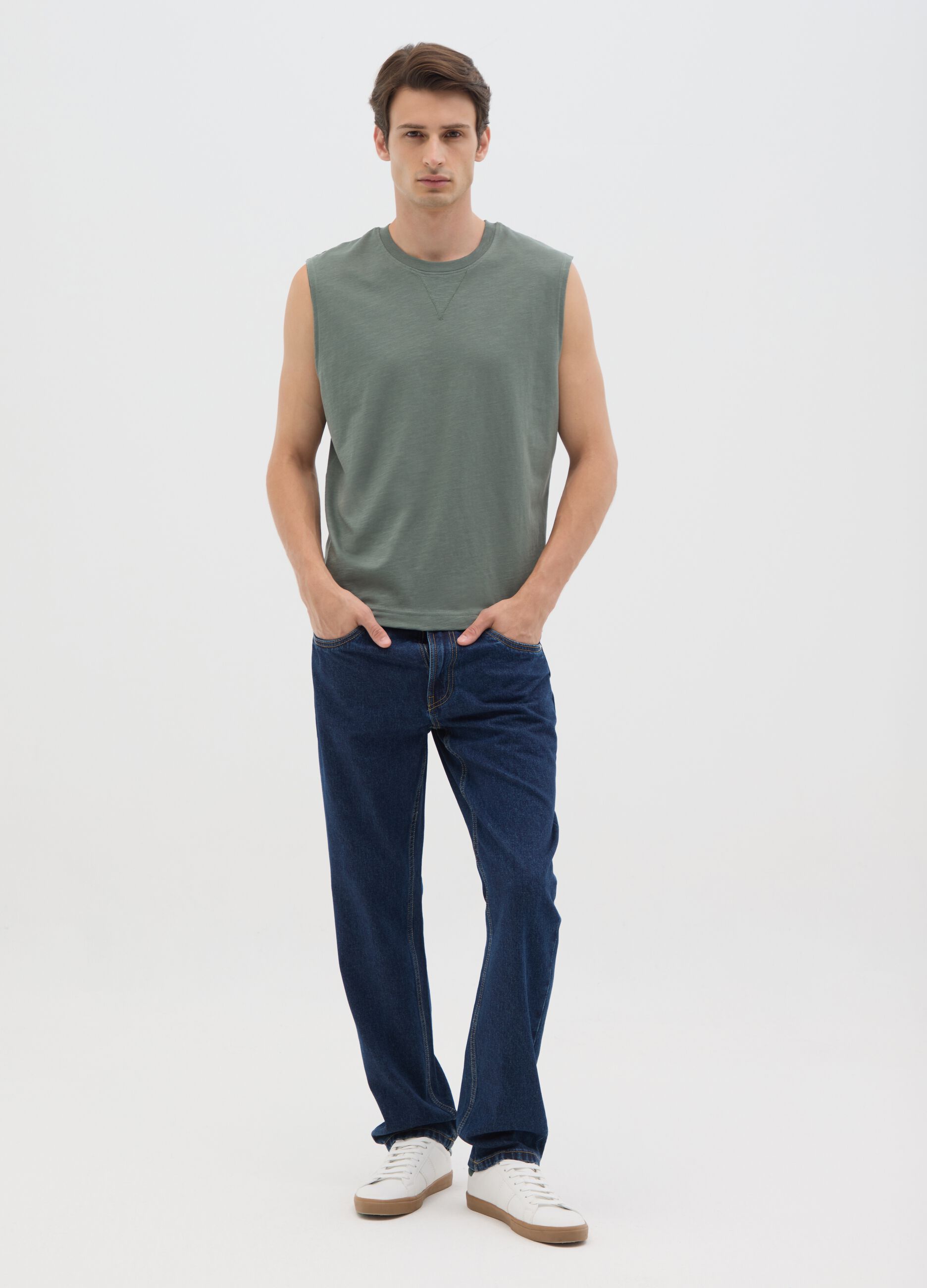Canotta da uomo in puro cotone verde relaxed fit