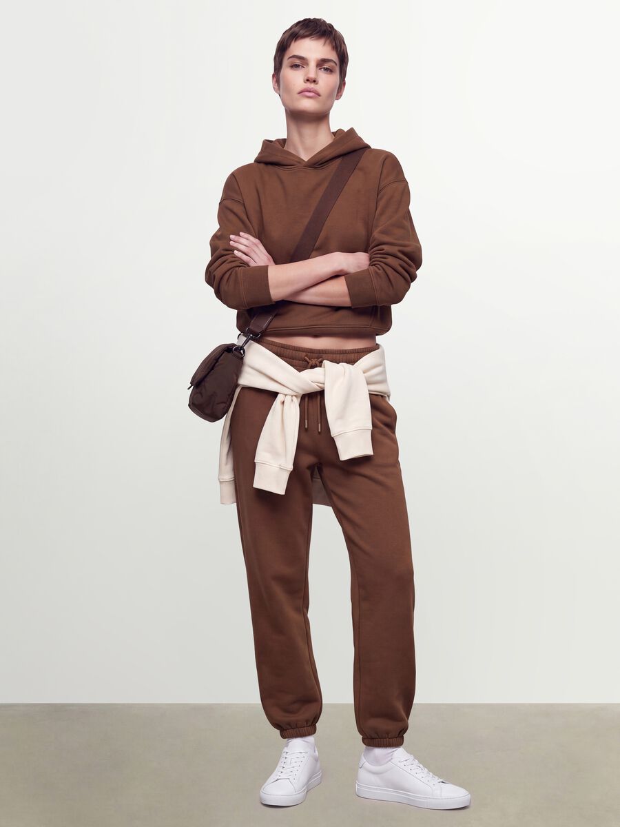 Felpa marrone in misto cotone con cappuccio regular fit_2