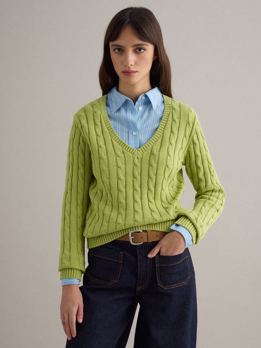 Green pure cotton regular fit cable knit jumper_0