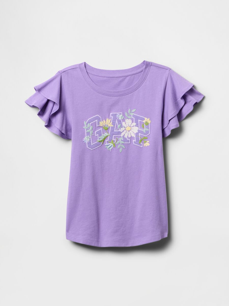 Purple short sleeve T-shirt with ruffles and GAP logo_3