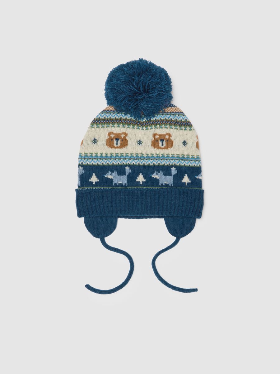 Blue hat with pom pom_0