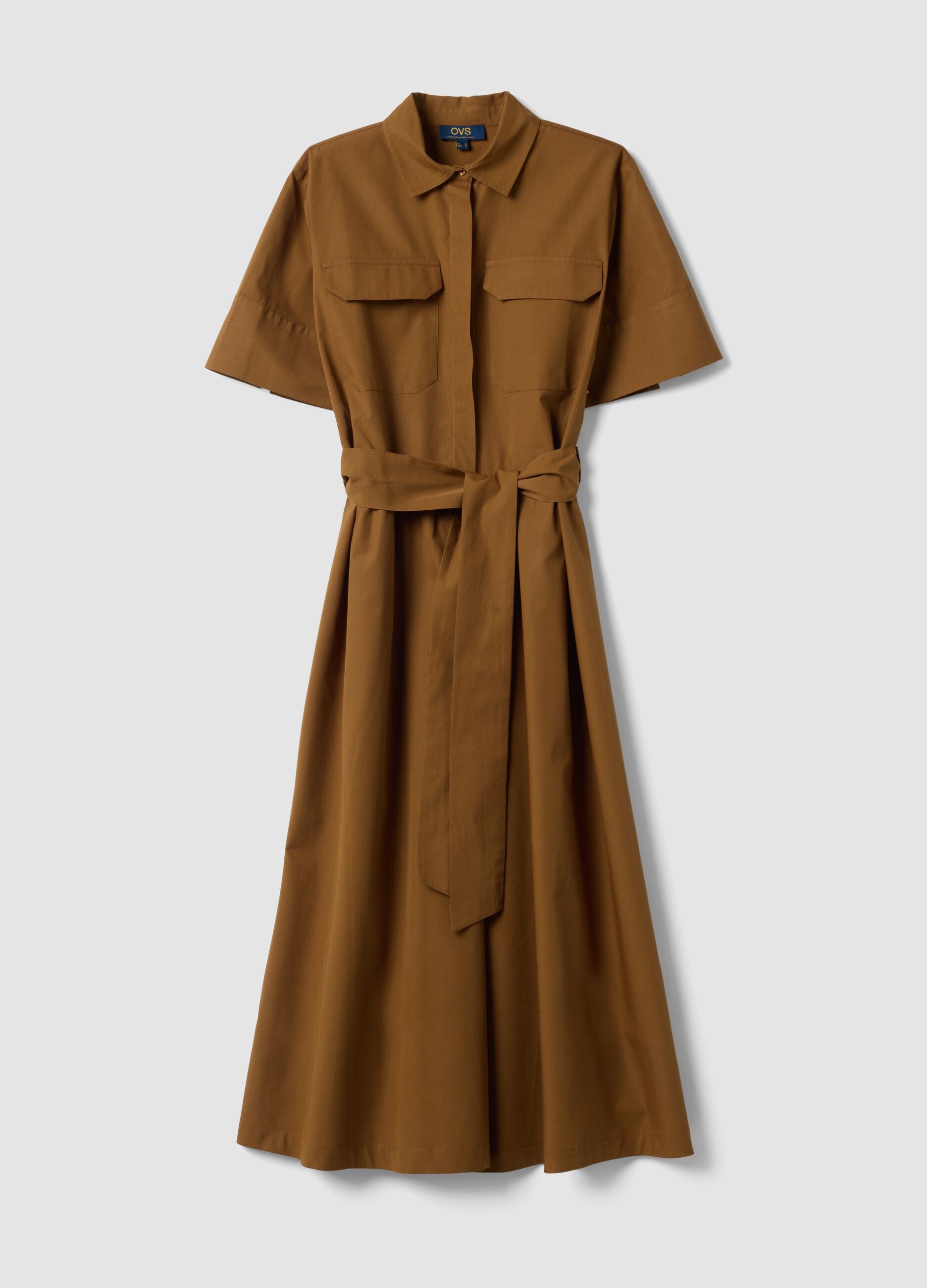 Brown pure cotton shirt dress, regular fit