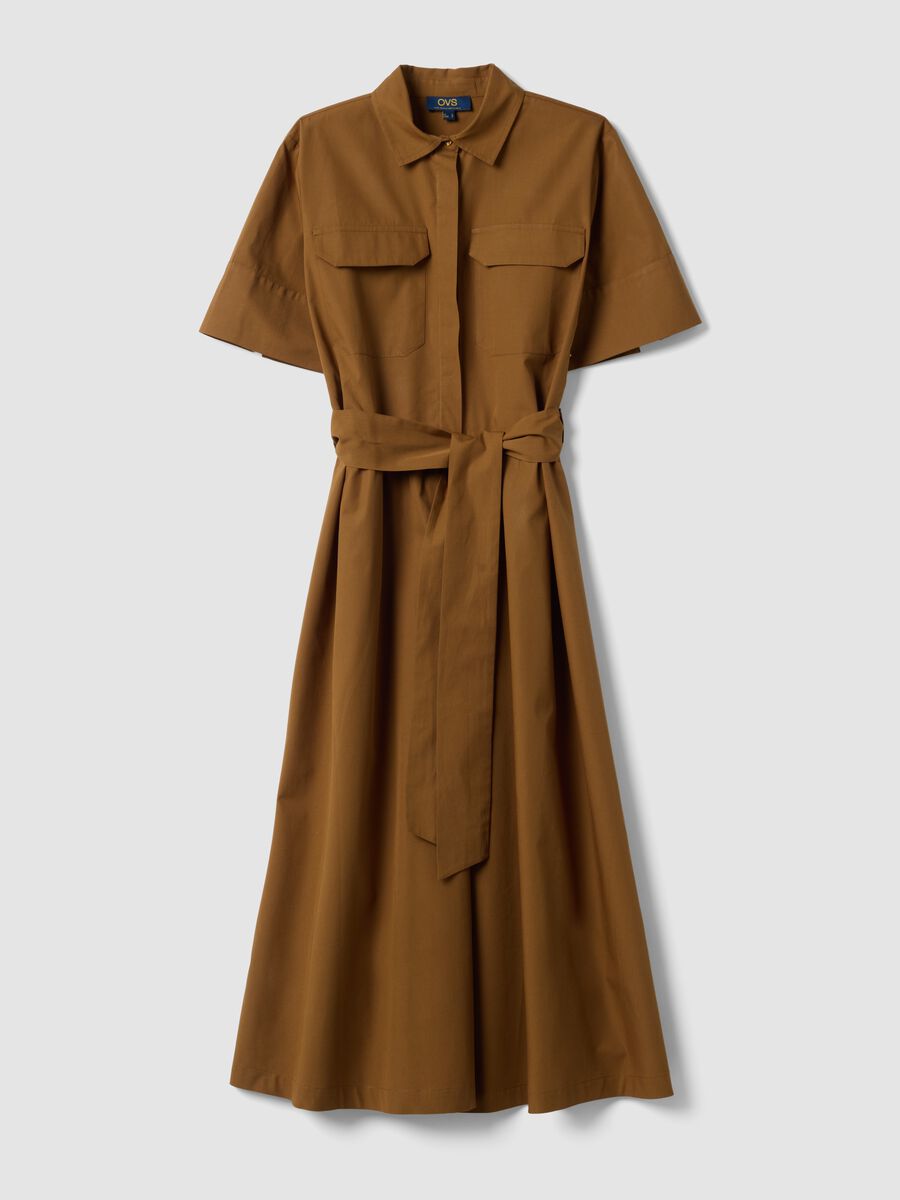 Brown pure cotton shirt dress, regular fit_4