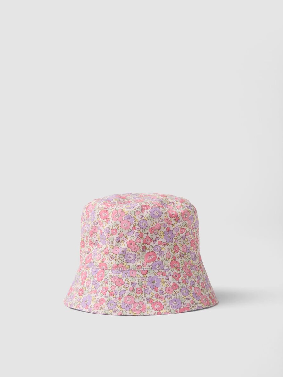 Cappello bucket multicolor in puro cotone da bimba con stampa floreale_0