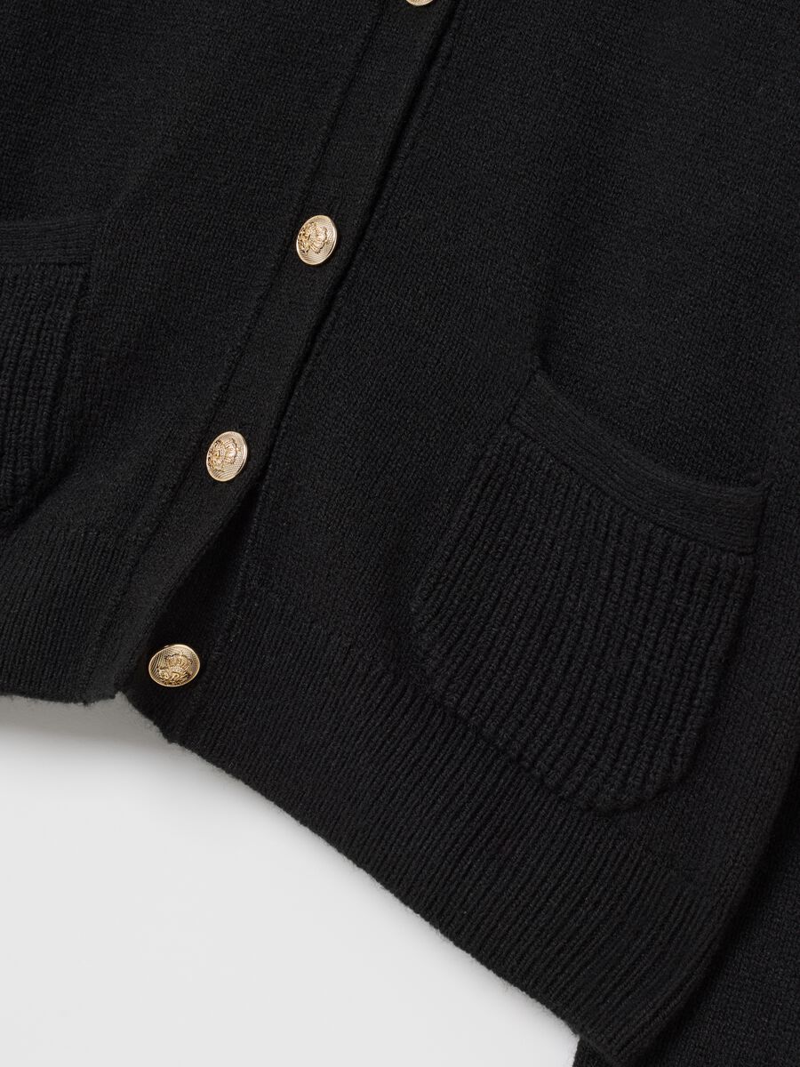 Black Regular Fit Cardigan with Buttons_5