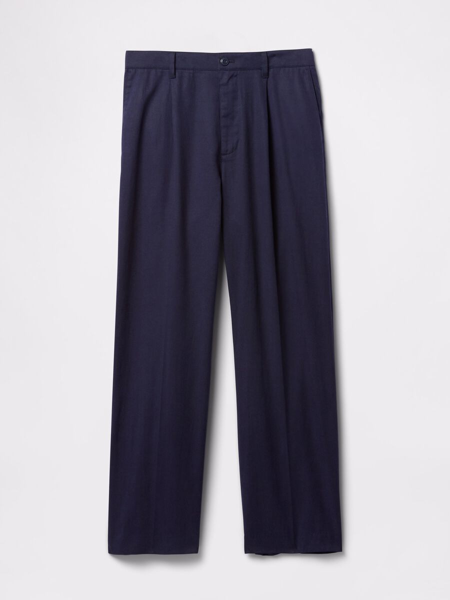 Blue wide-leg trousers in Lyocell and cotton_5