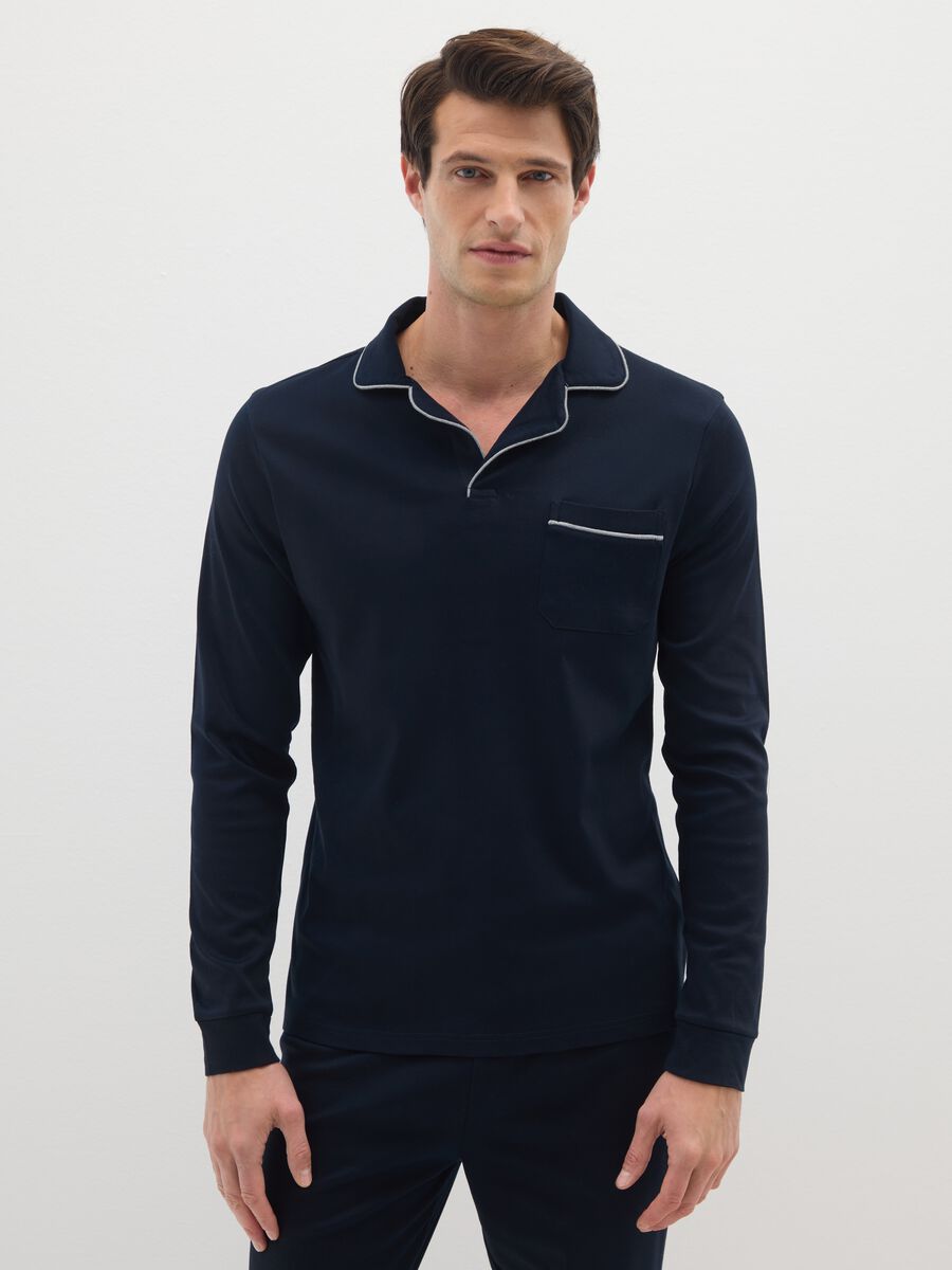 Blue cotton pyjamas regular fit with polo collar_2