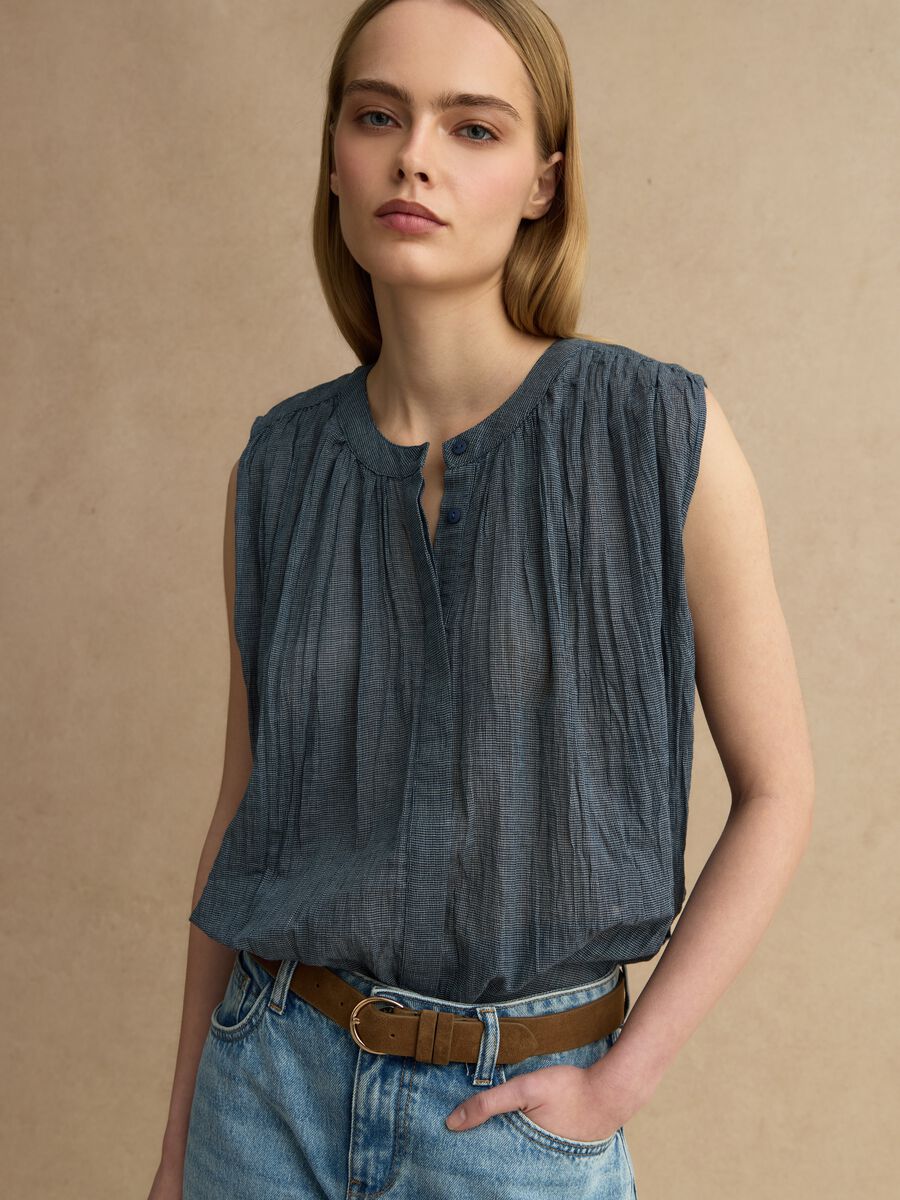 Blusa senza maniche in puro cotone blu regular fit_0