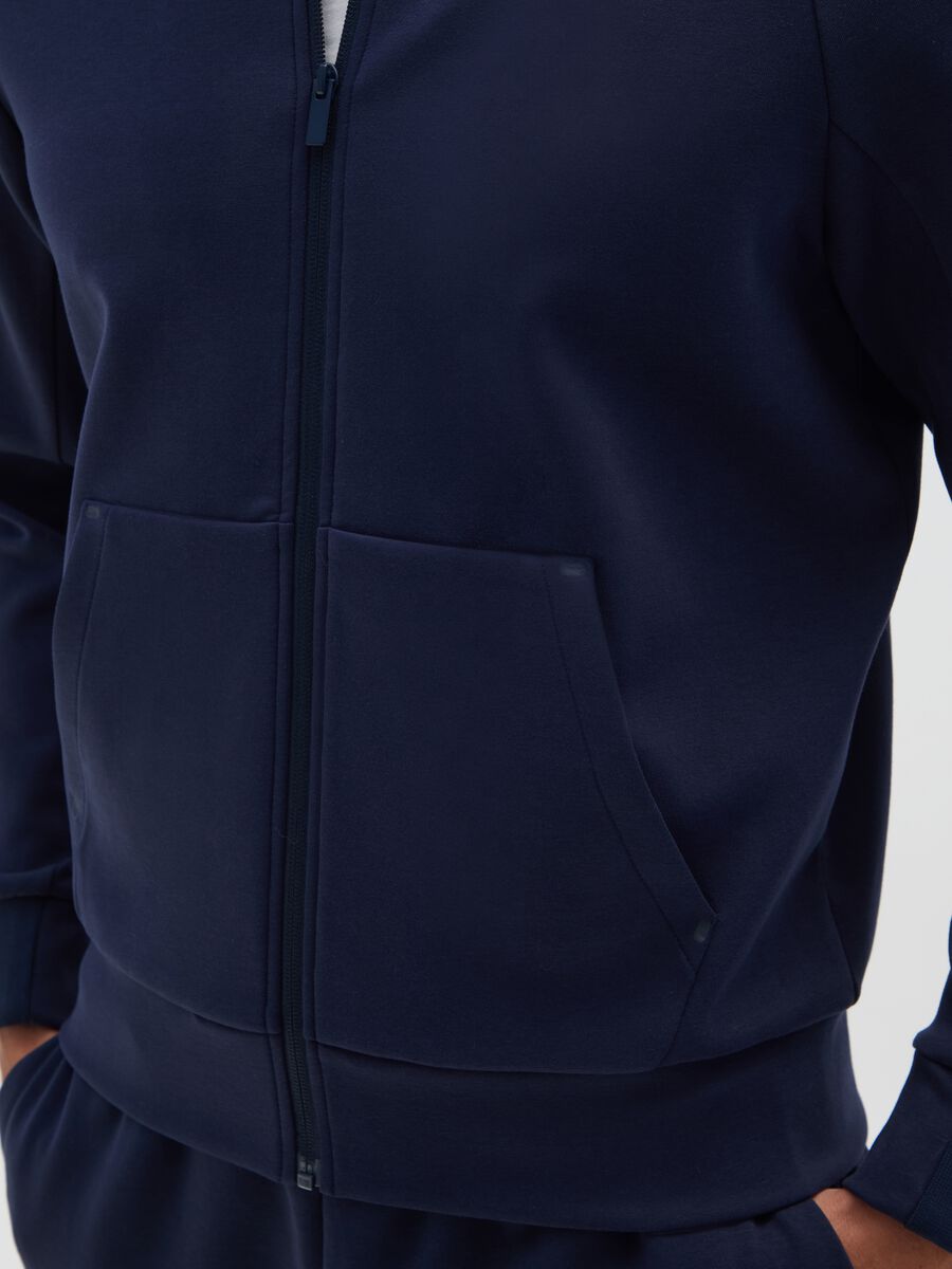 Blue cotton blend regular fit zip sweatshirt_3