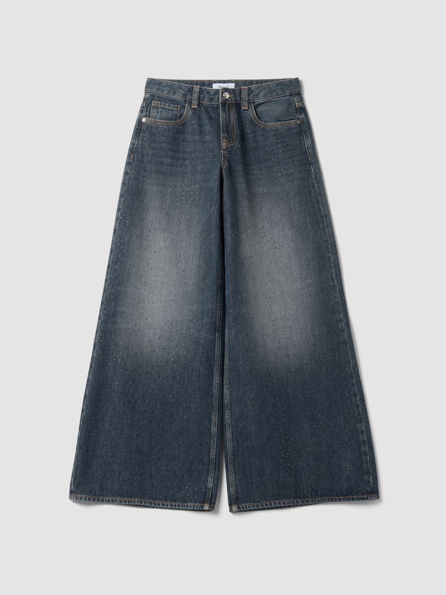 Jeans denim blu super wide leg in puro cotone_0