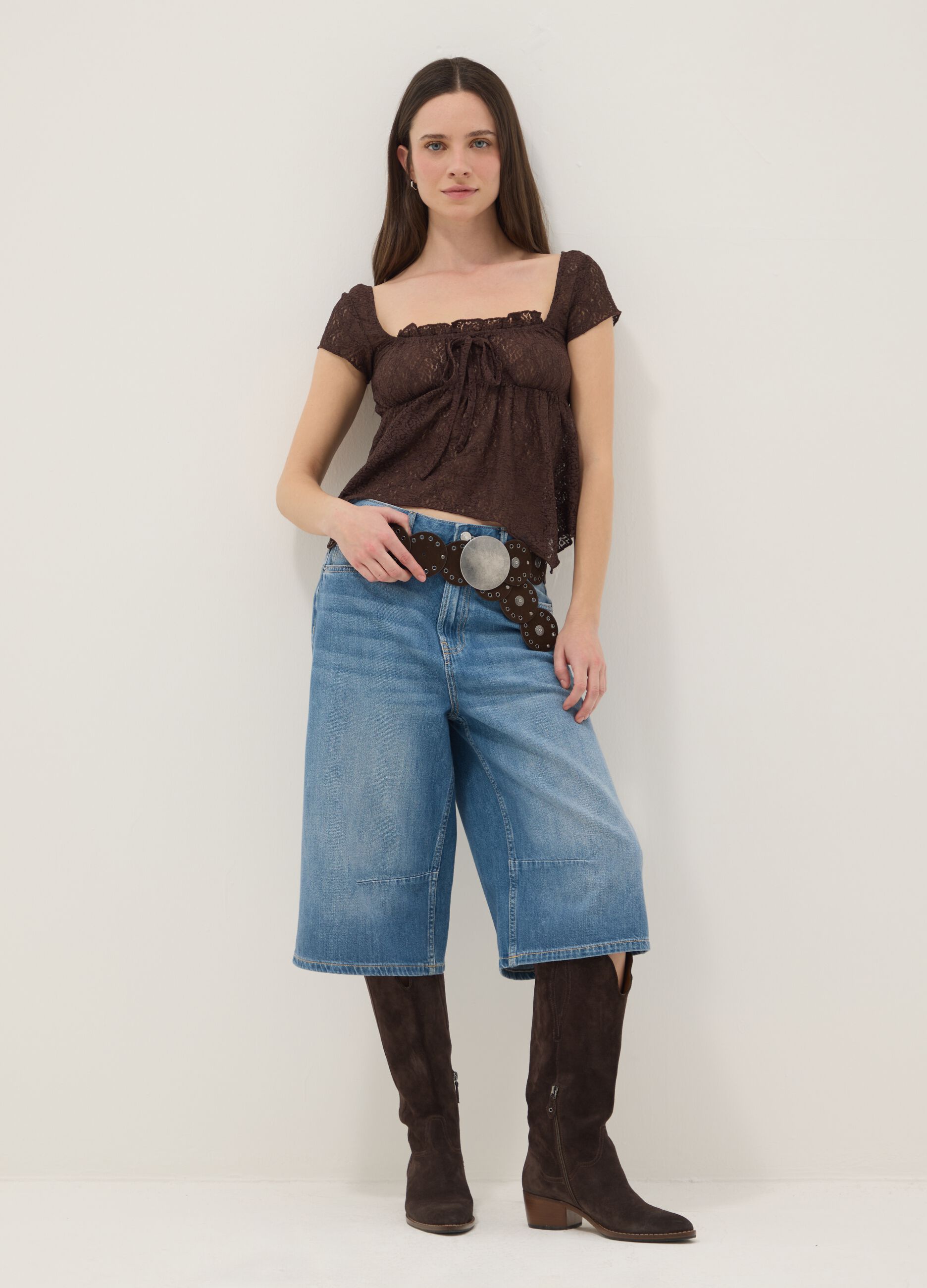 Blue denim pure cotton baggy shorts