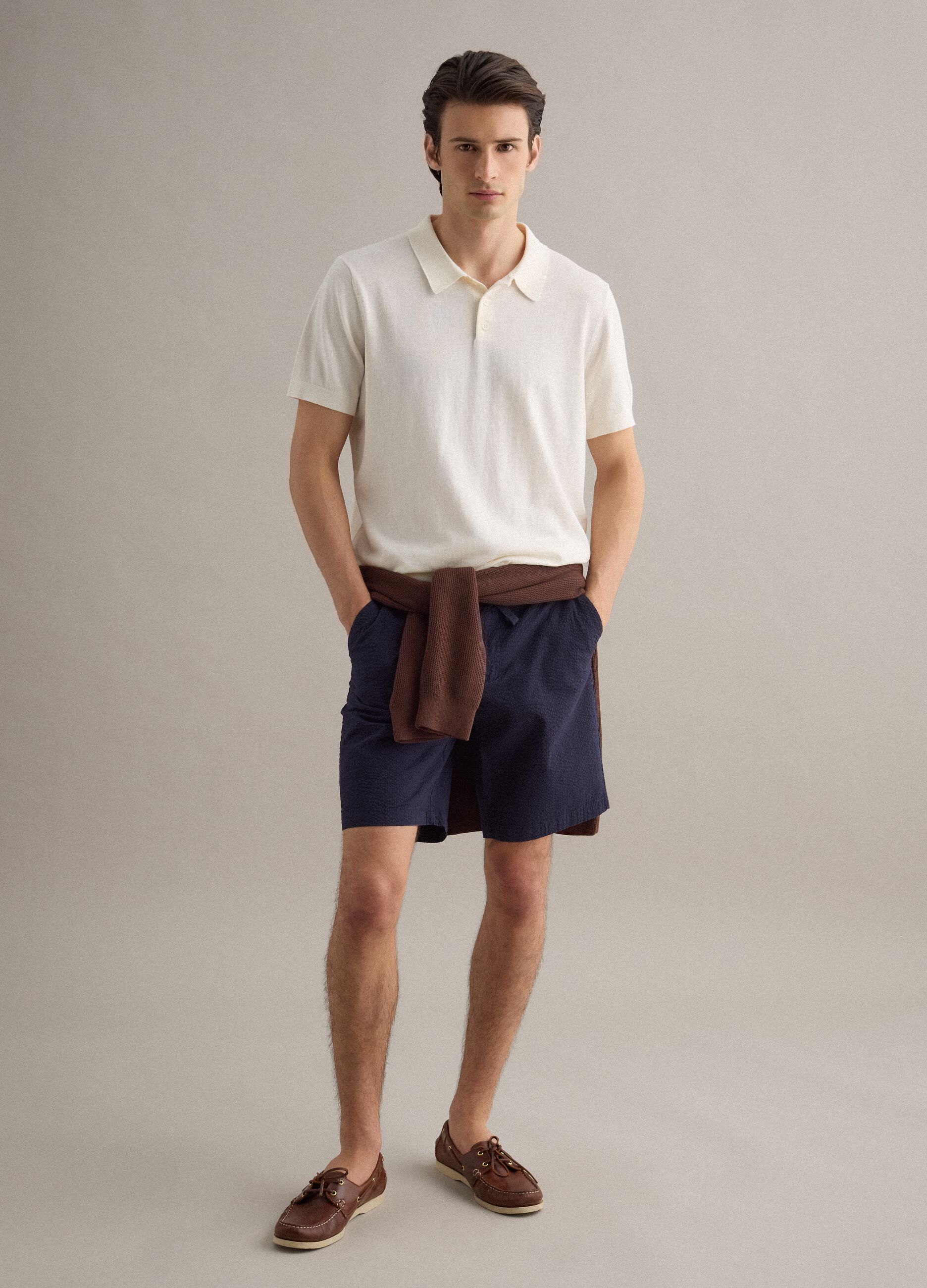 Blue stretch-cotton chino shorts, regular fit