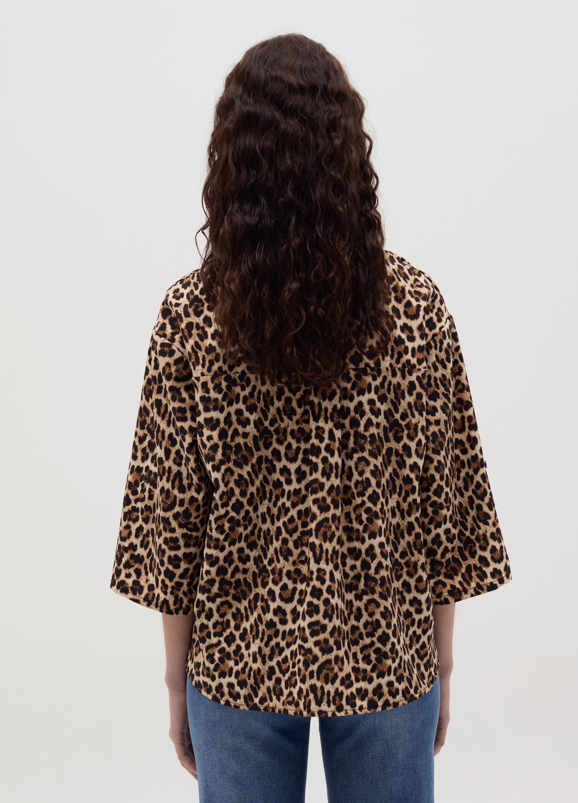 Animal print blouse with kimono sleeves