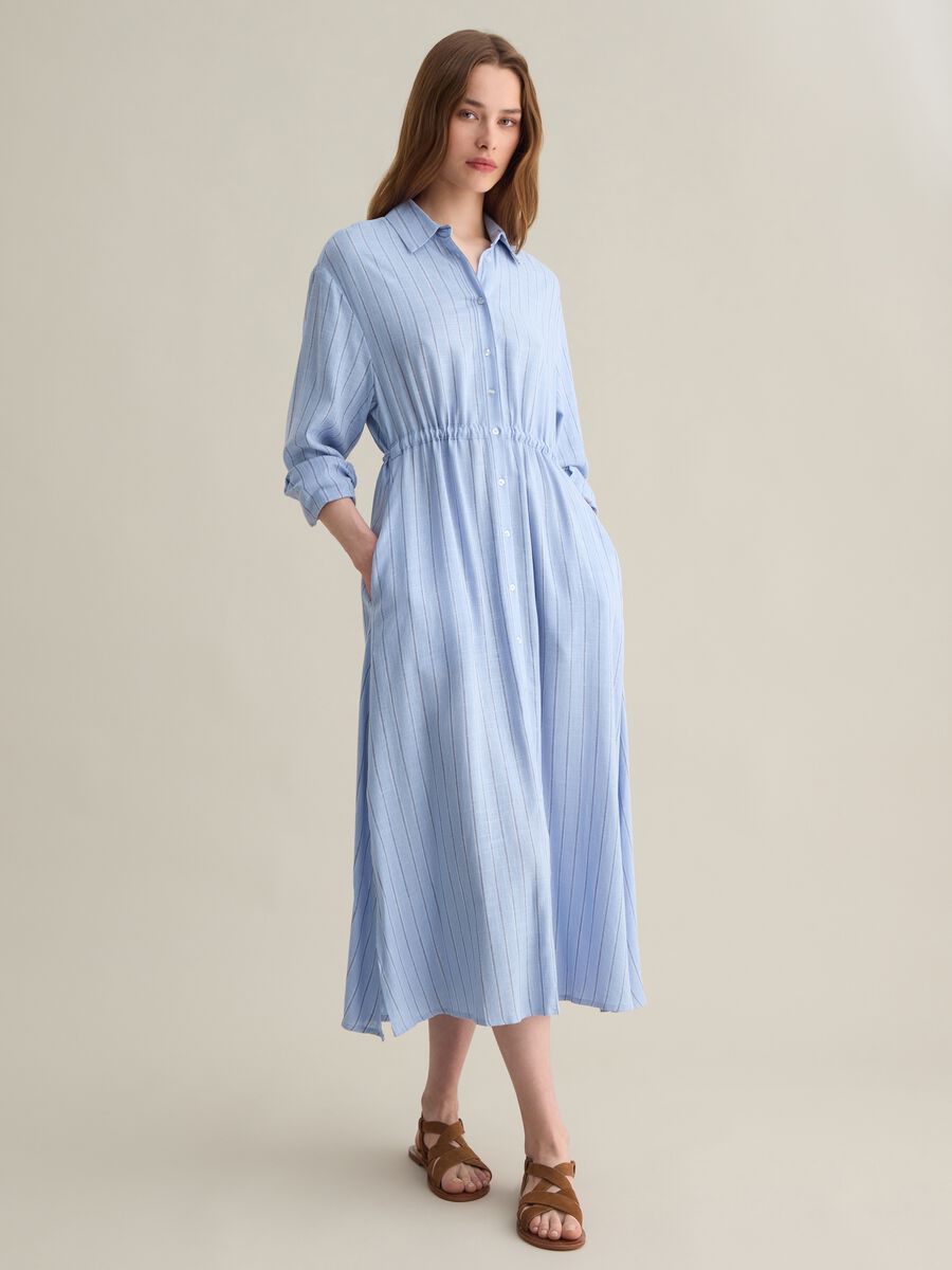 Women’s multicoloured regular-fit long dress in viscose and linen blend_1