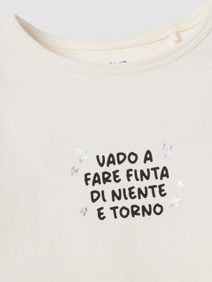 T-shirt bianca in cotone organico elasticizzato con scritta slim fit_2