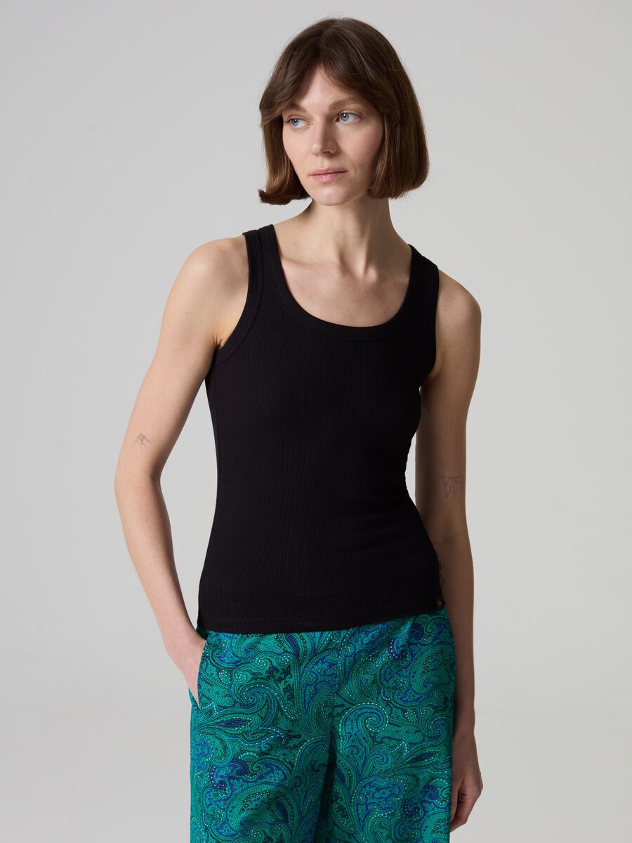 Tank top in ribbed stretch cotton_0