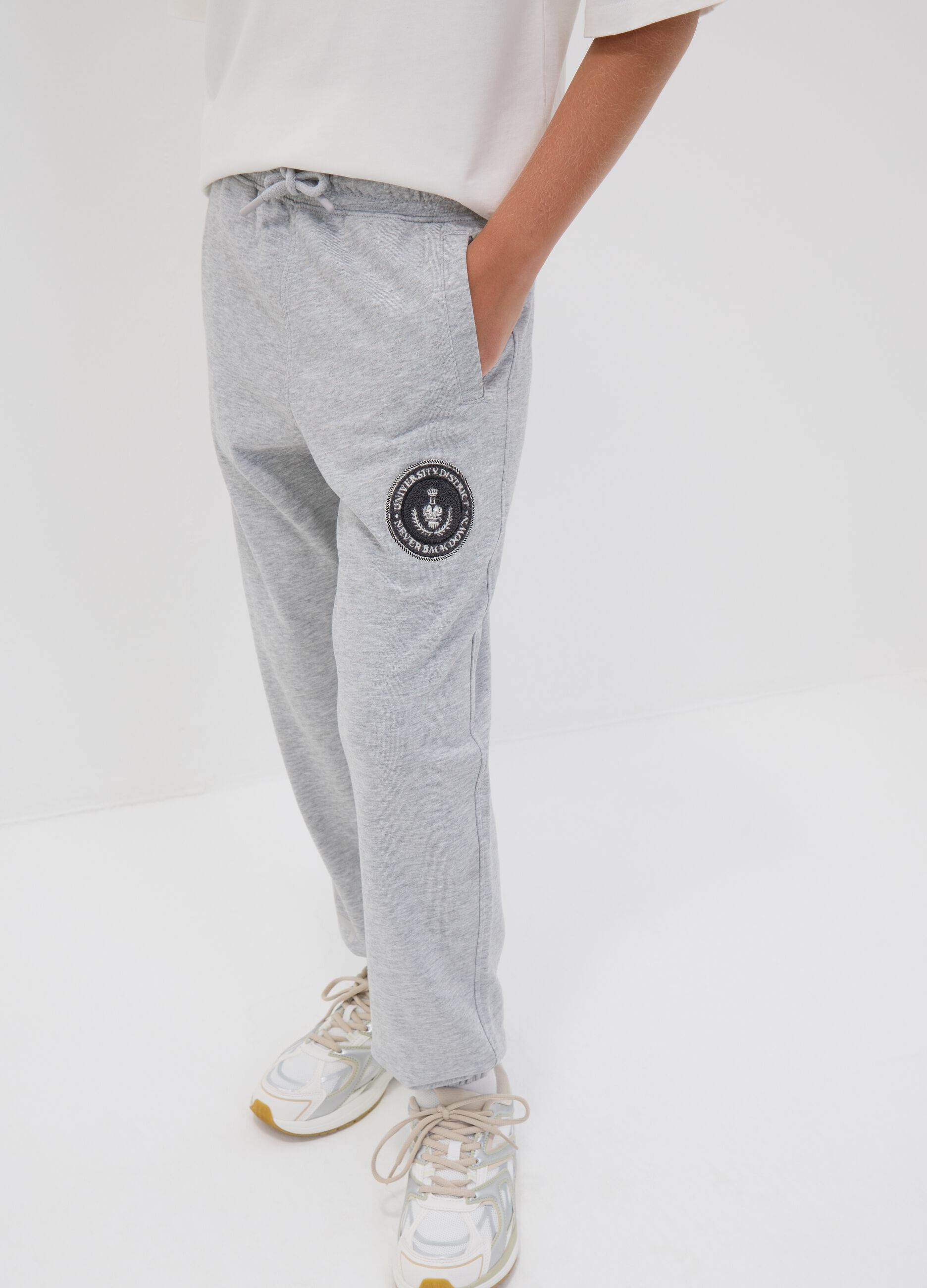 Grey pure cotton joggers with print, comfort fit for boys