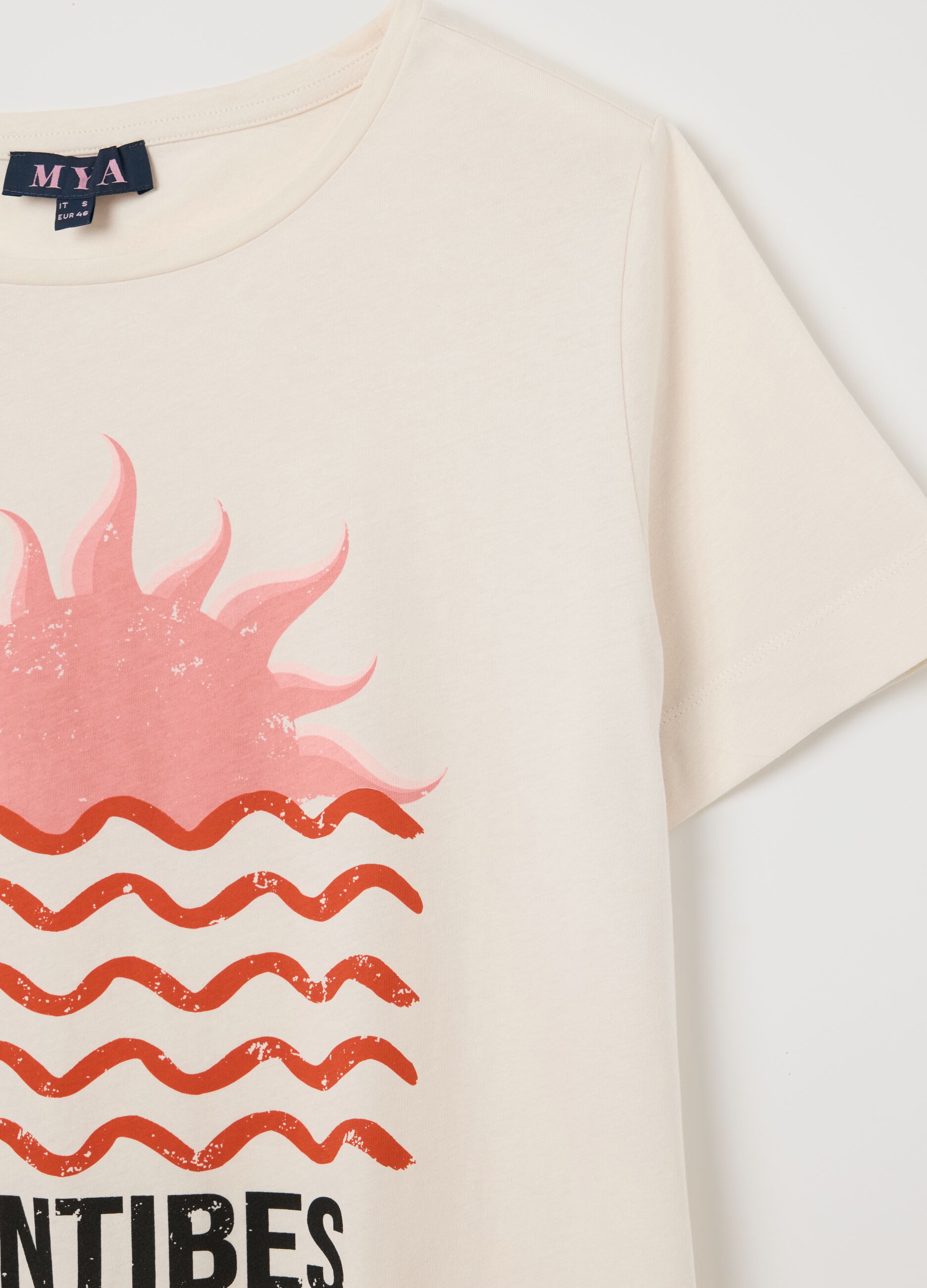 White cropped T-shirt with Antibes print