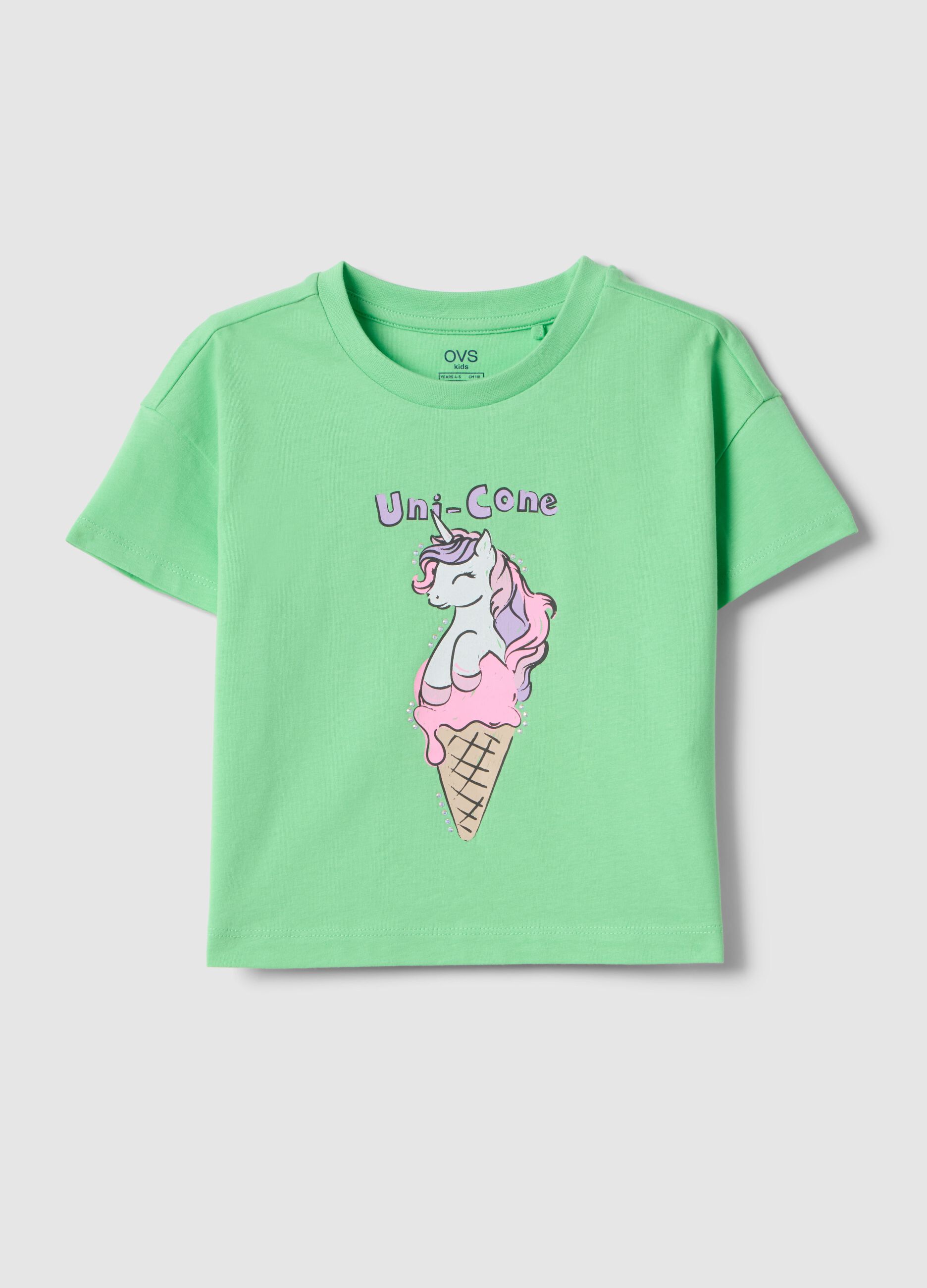 T-shirt in puro cotone verde da bambina regular fit con gelato