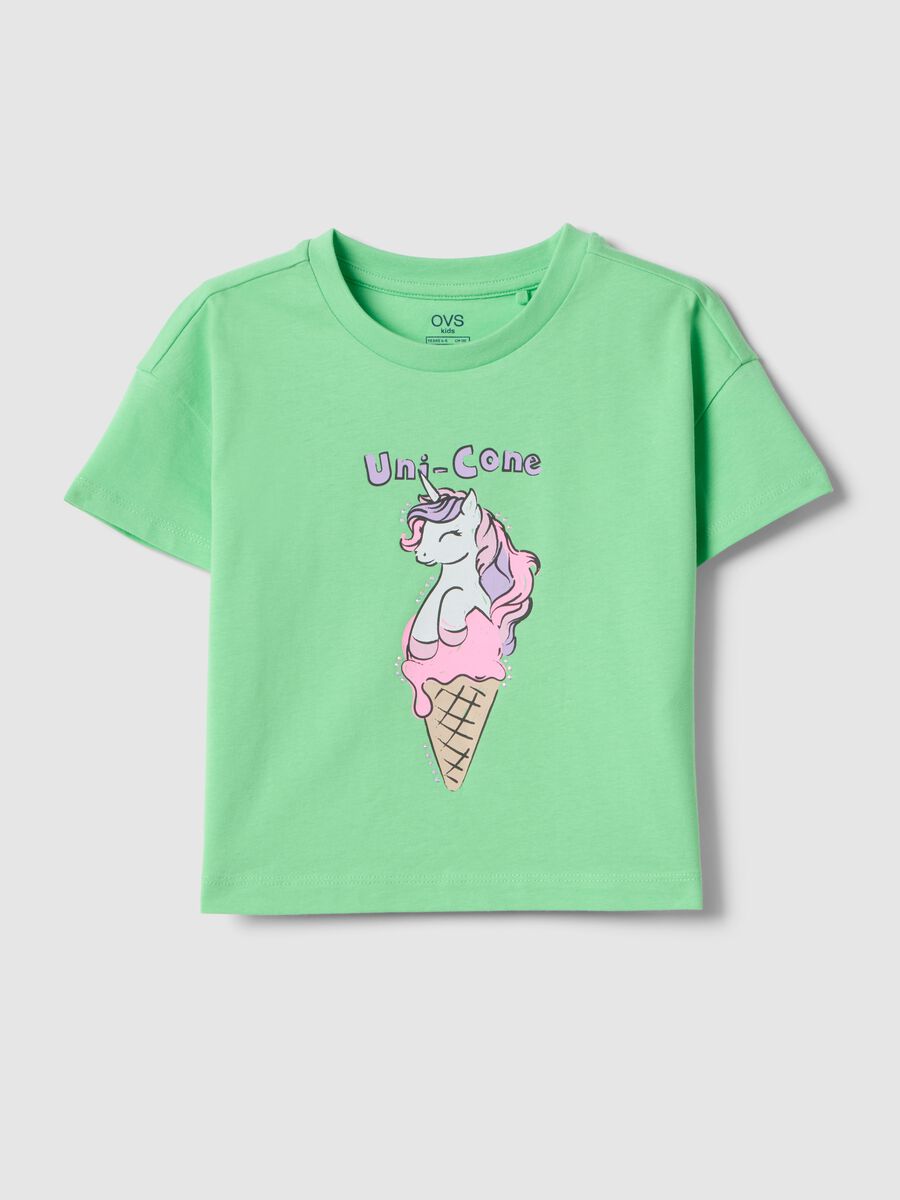 T-shirt in puro cotone verde da bambina regular fit con gelato_0