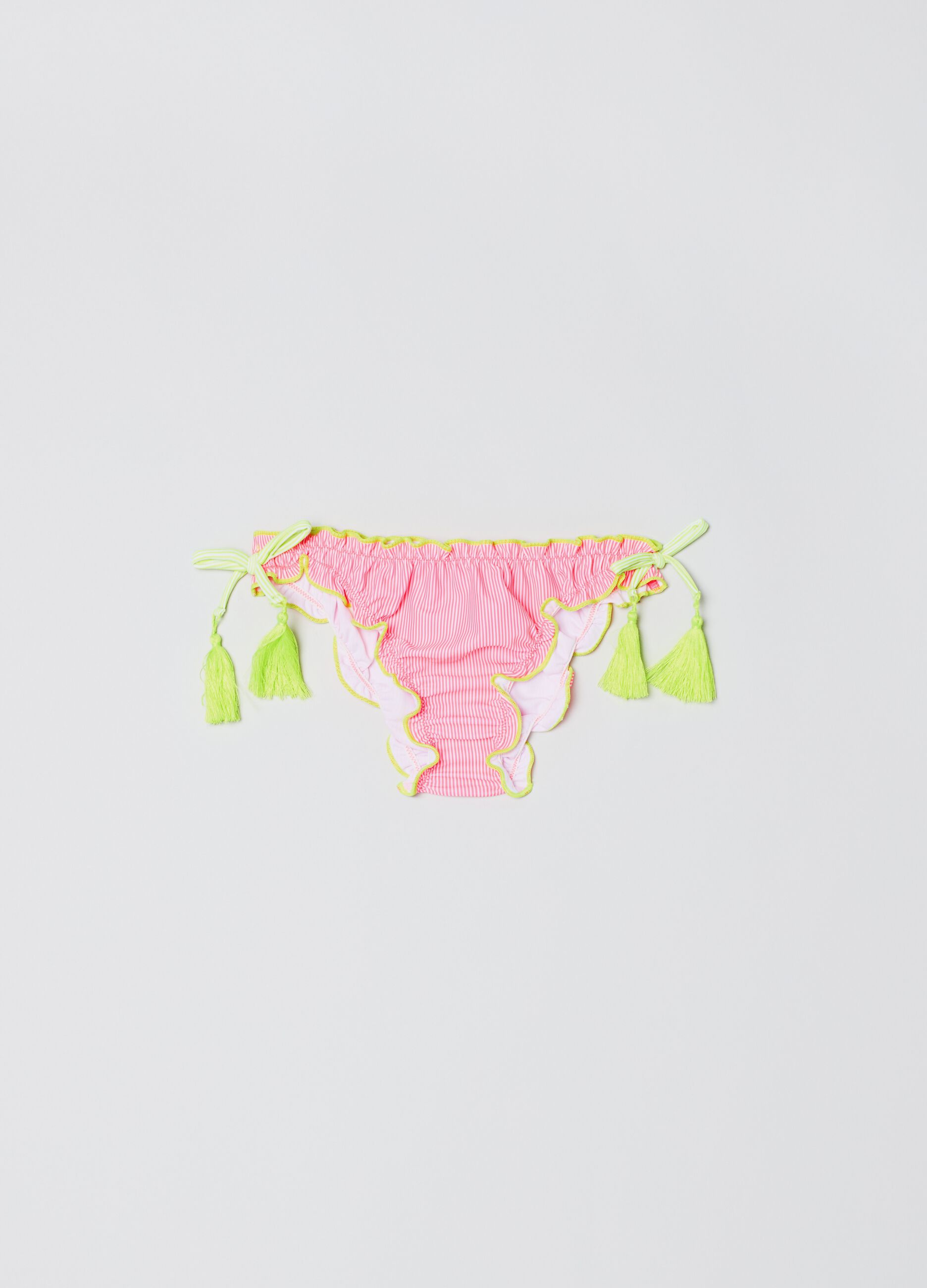 Costume slip a righe con nappine_0