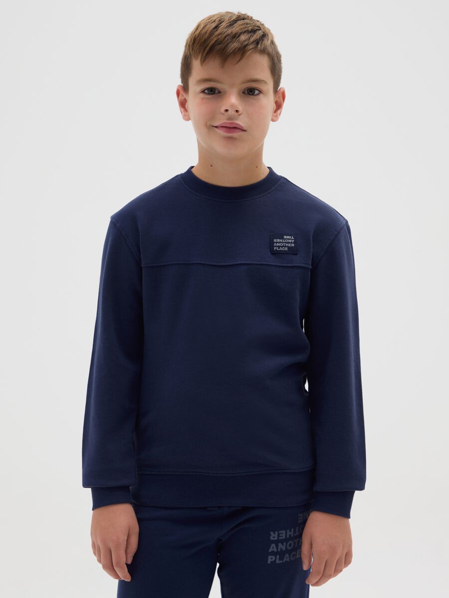 Felpa da ragazzo in puro cotone blu relaxed fit_0
