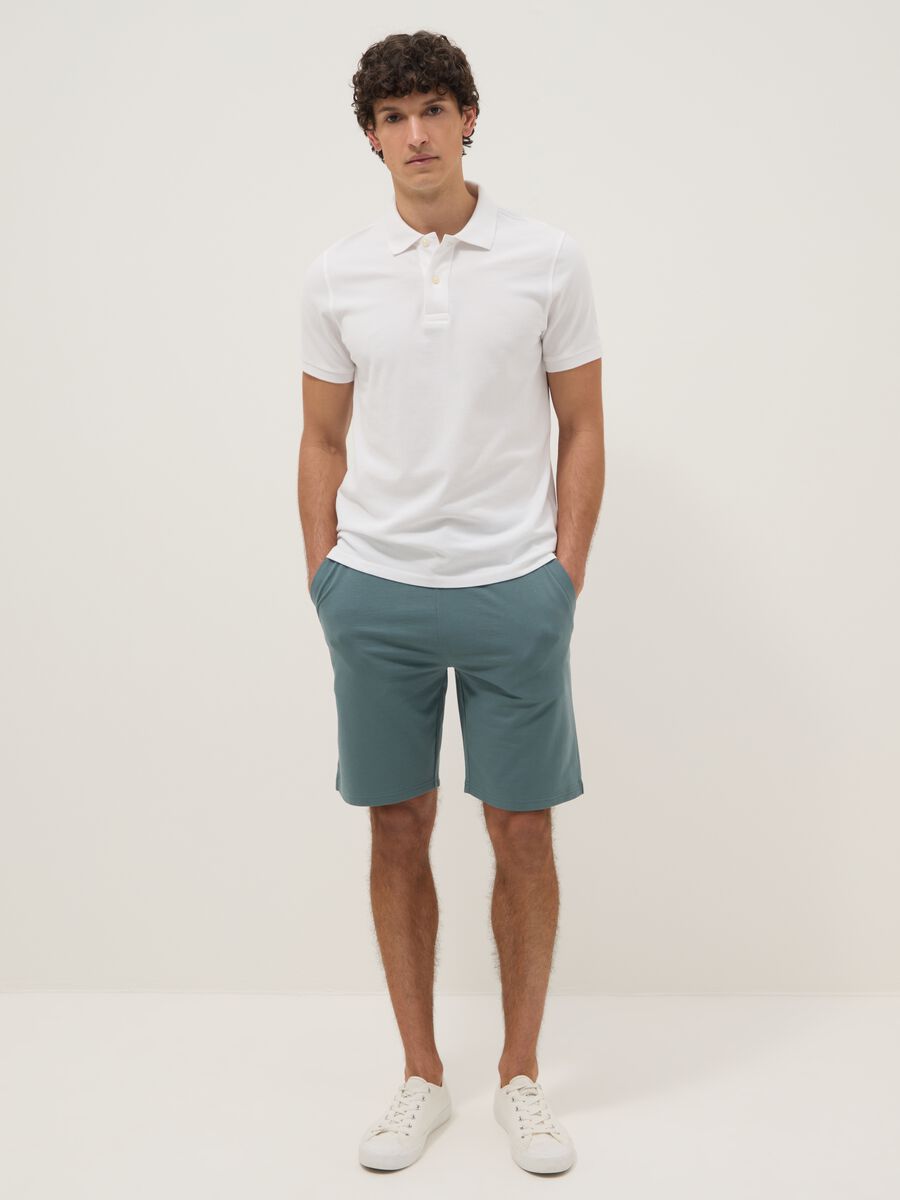 Regular Fit Light Blue Cotton Blend Bermuda Shorts_1