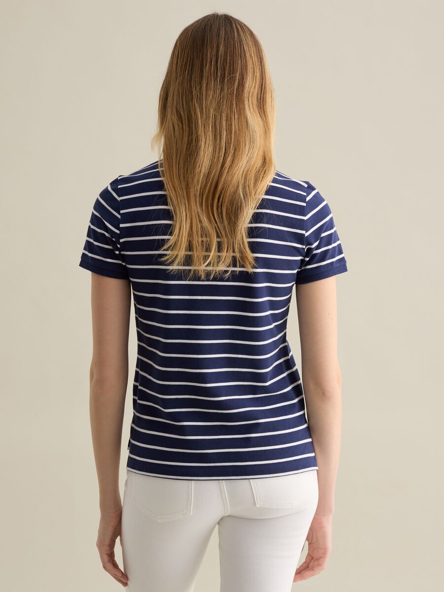 Blue and white striped polo shirt in piquet_3