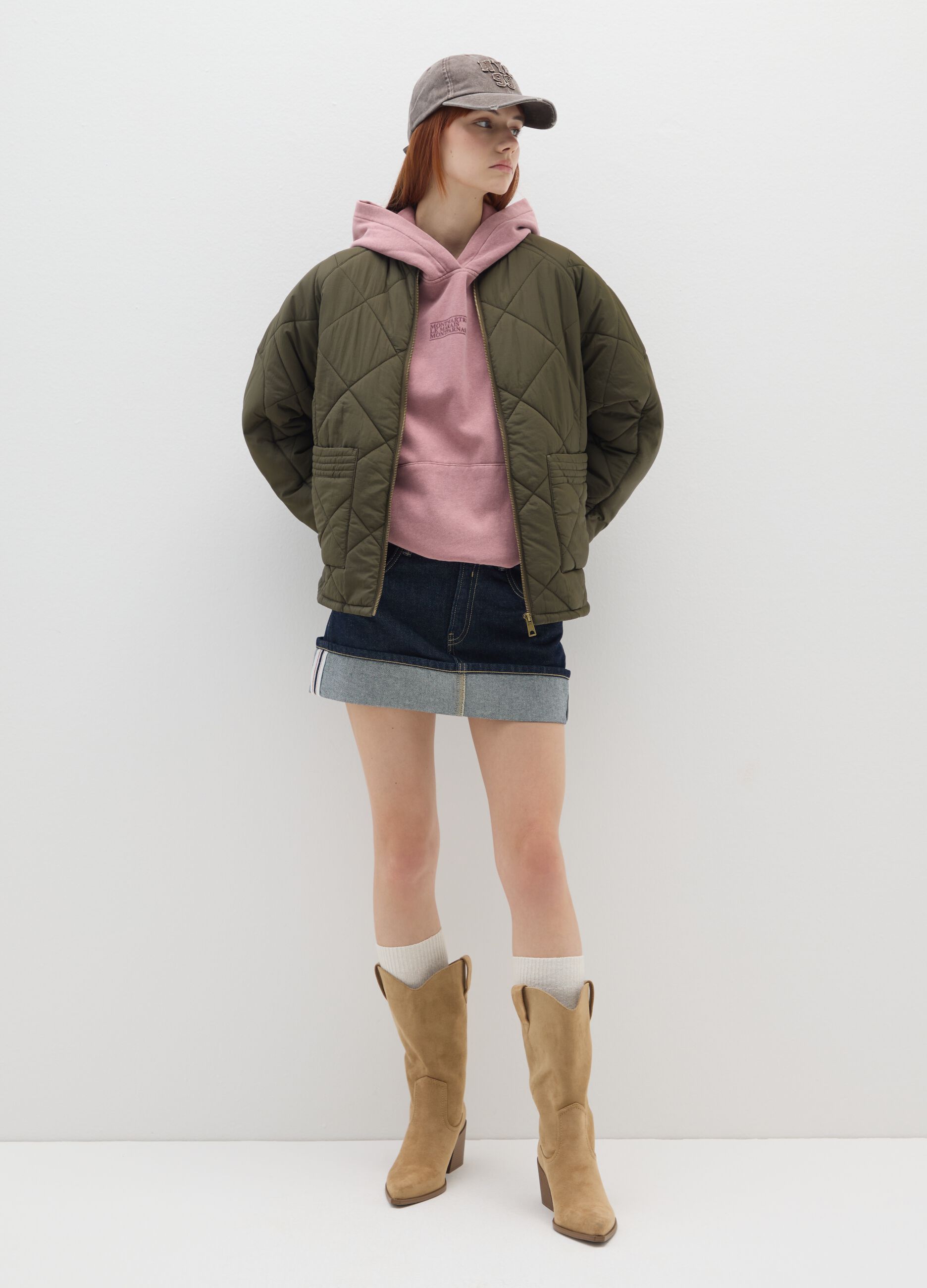 Green padded jacket with oversized fit