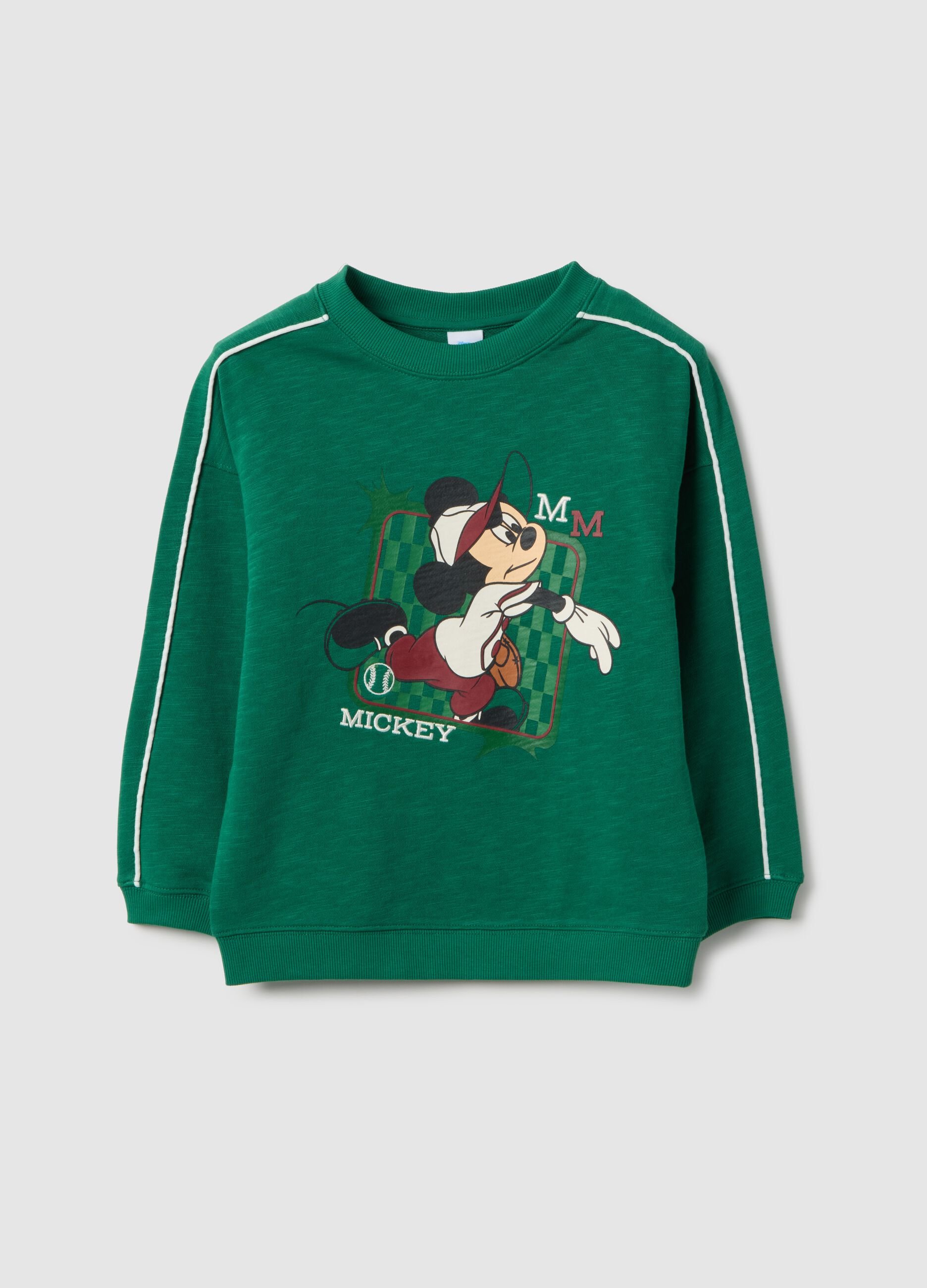 Regular fit green pure cotton kids' sweatshirt with Mickey Mouse print