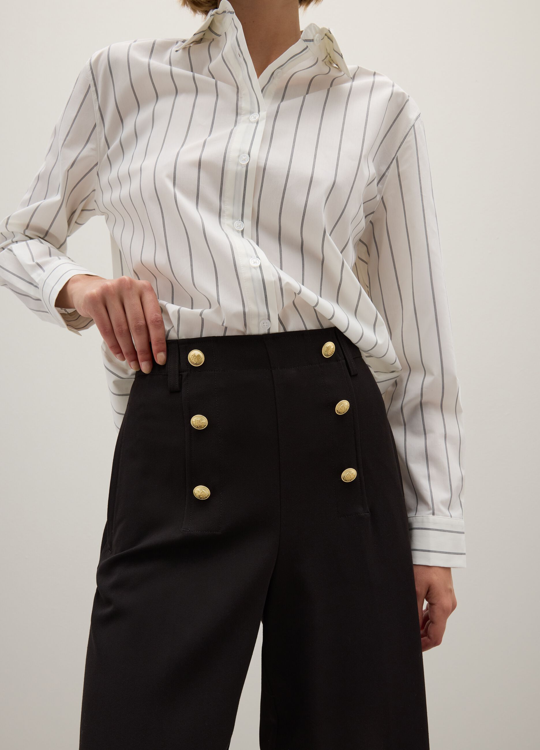 Black Flare Trousers with Buttons